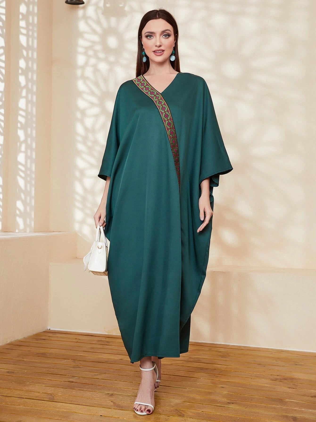 Najma Contrast Geo Tape Batwing Sleeve Kaftan
