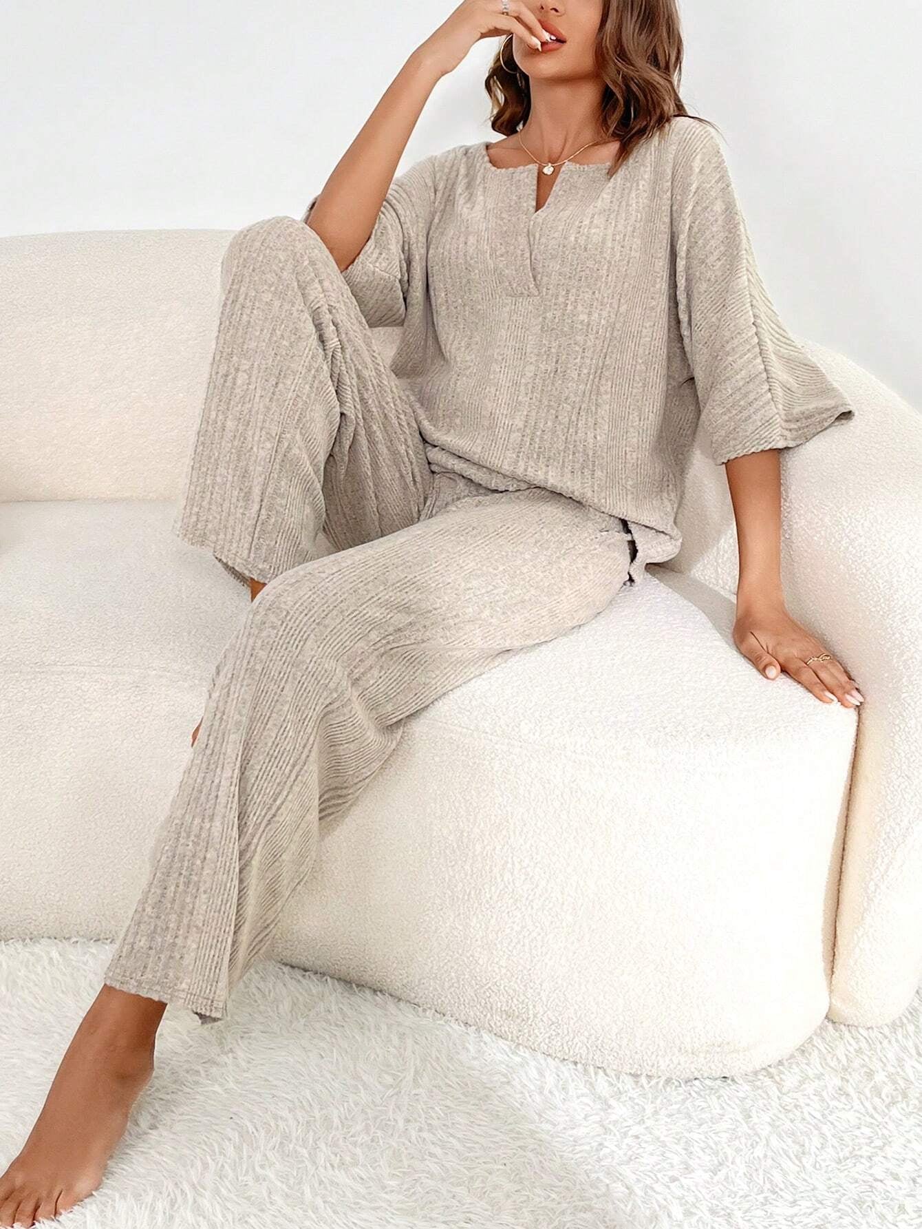 Women'S Solid Color Loose Fit Homewear Set