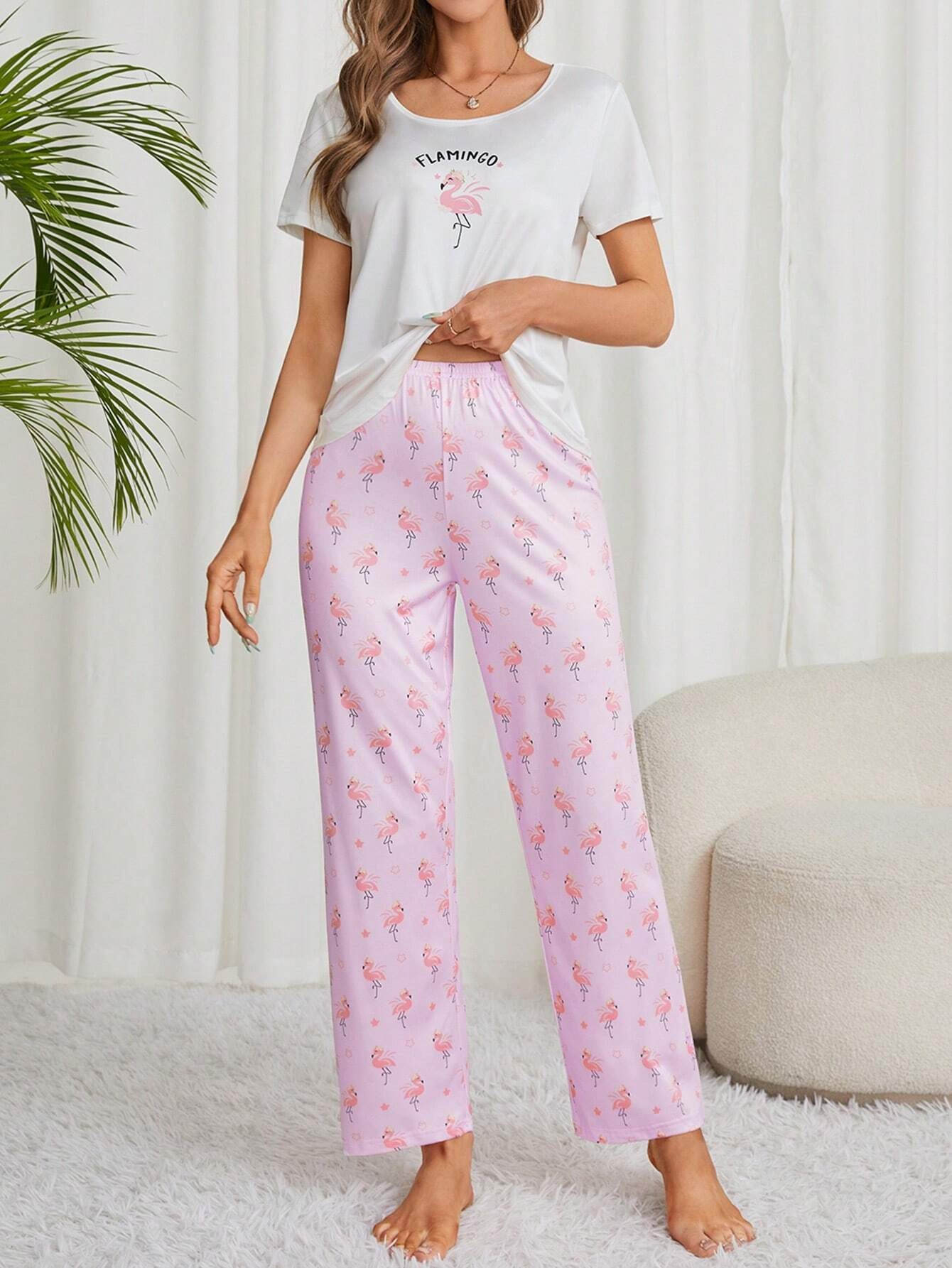 Ladies' Flamingo Print Pajama Set