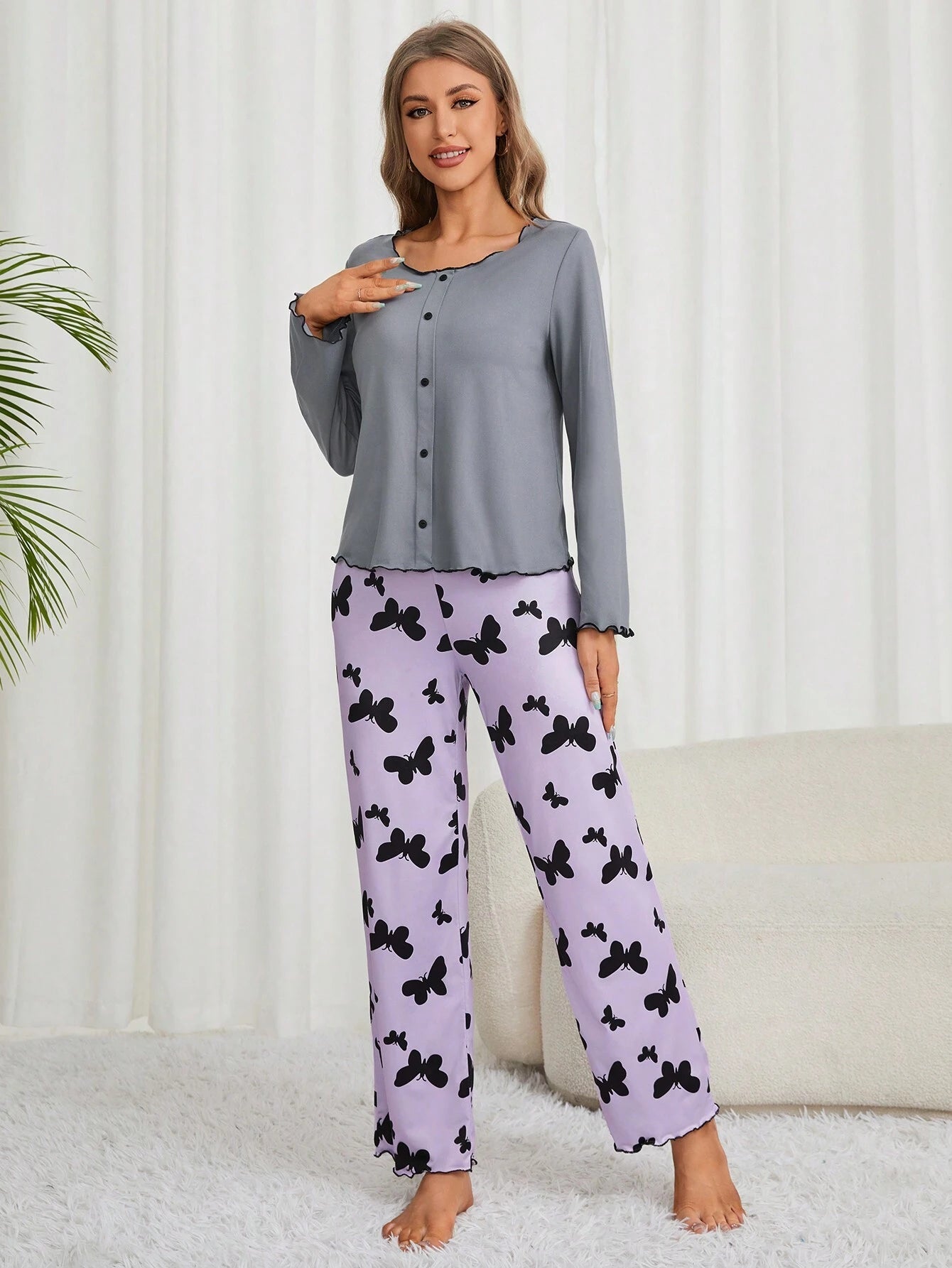 Women'S Long Sleeve Pants Pajama Set