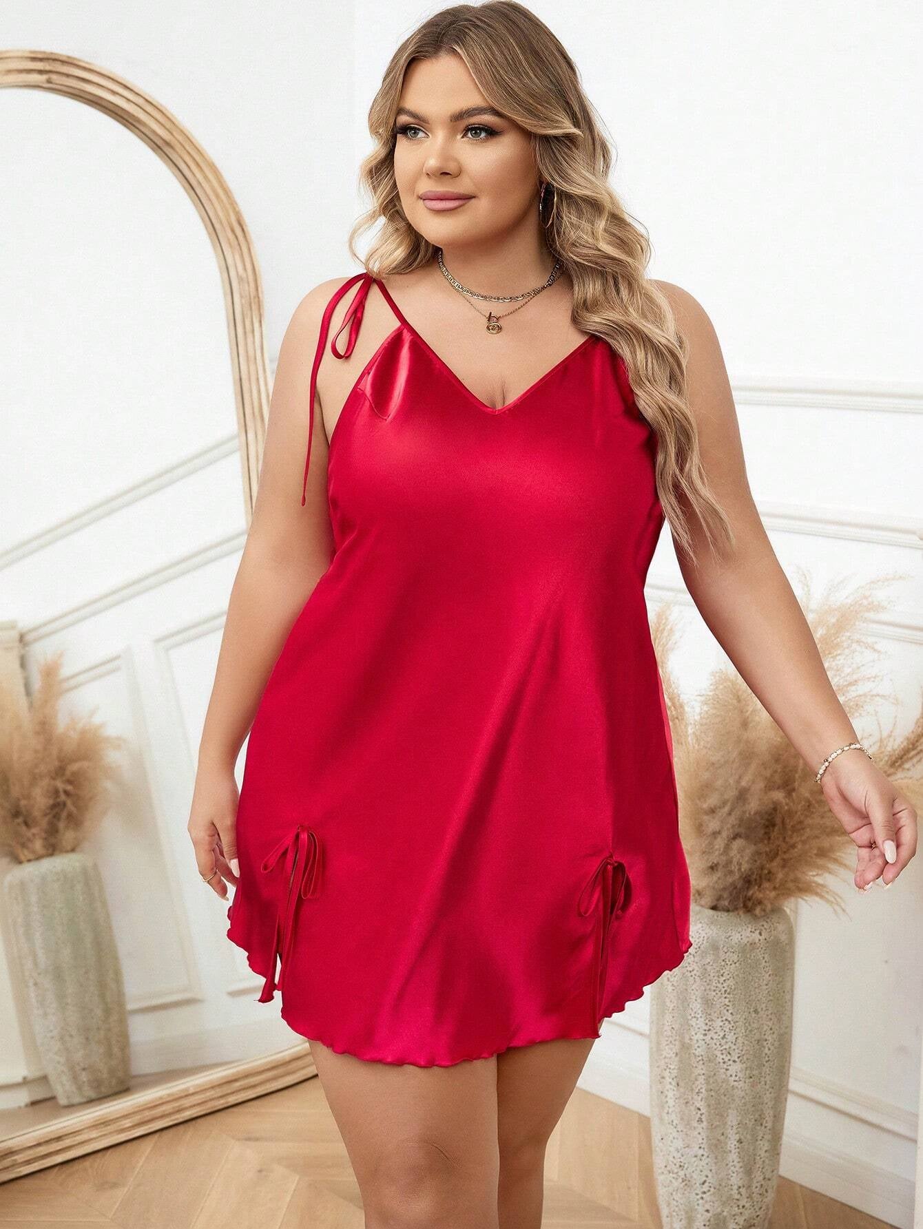 Plus Size Sleepwear Dress with Bowknot Design Camisole