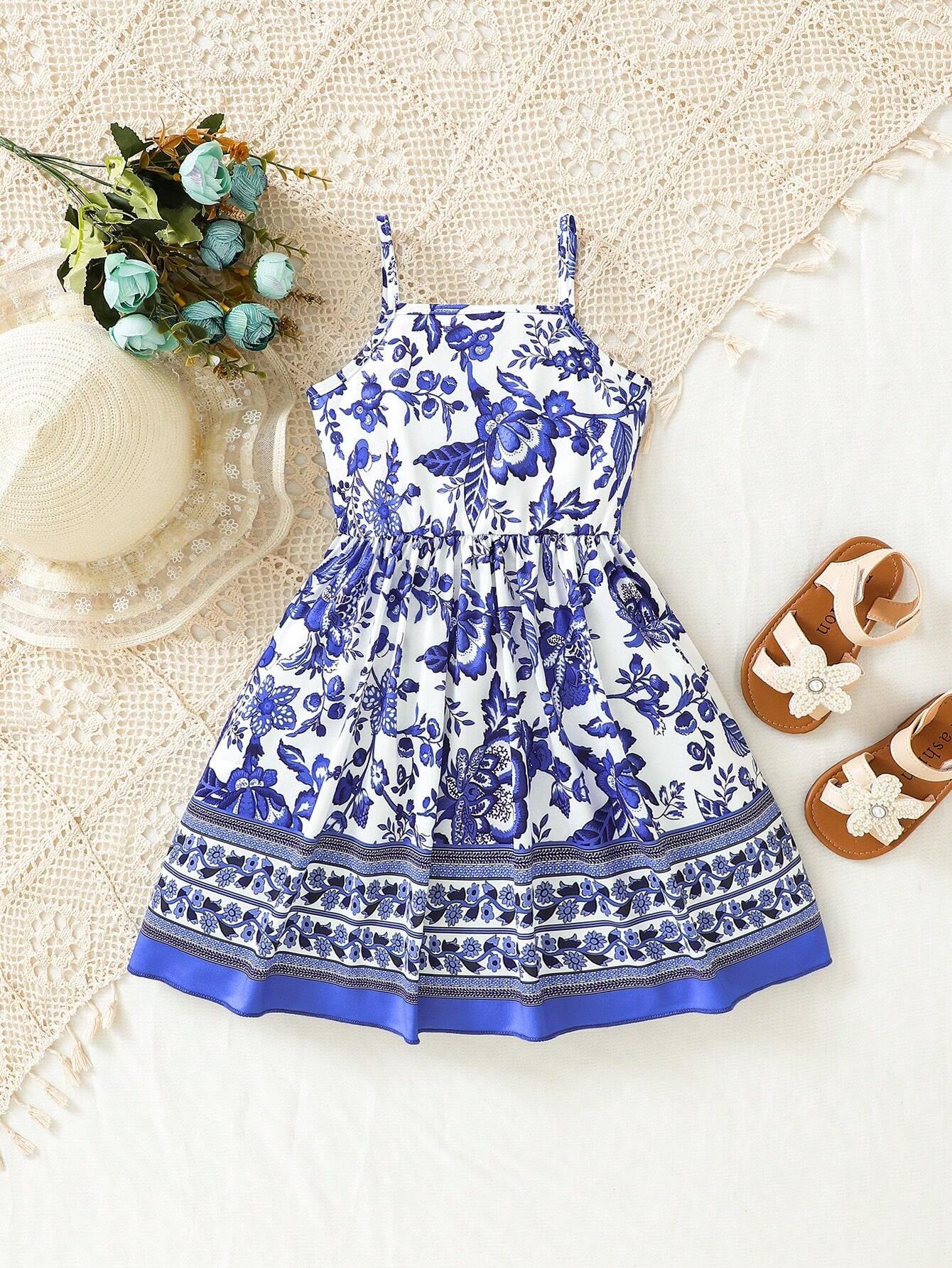 Girls' Digital Print Spaghetti Strap Dress