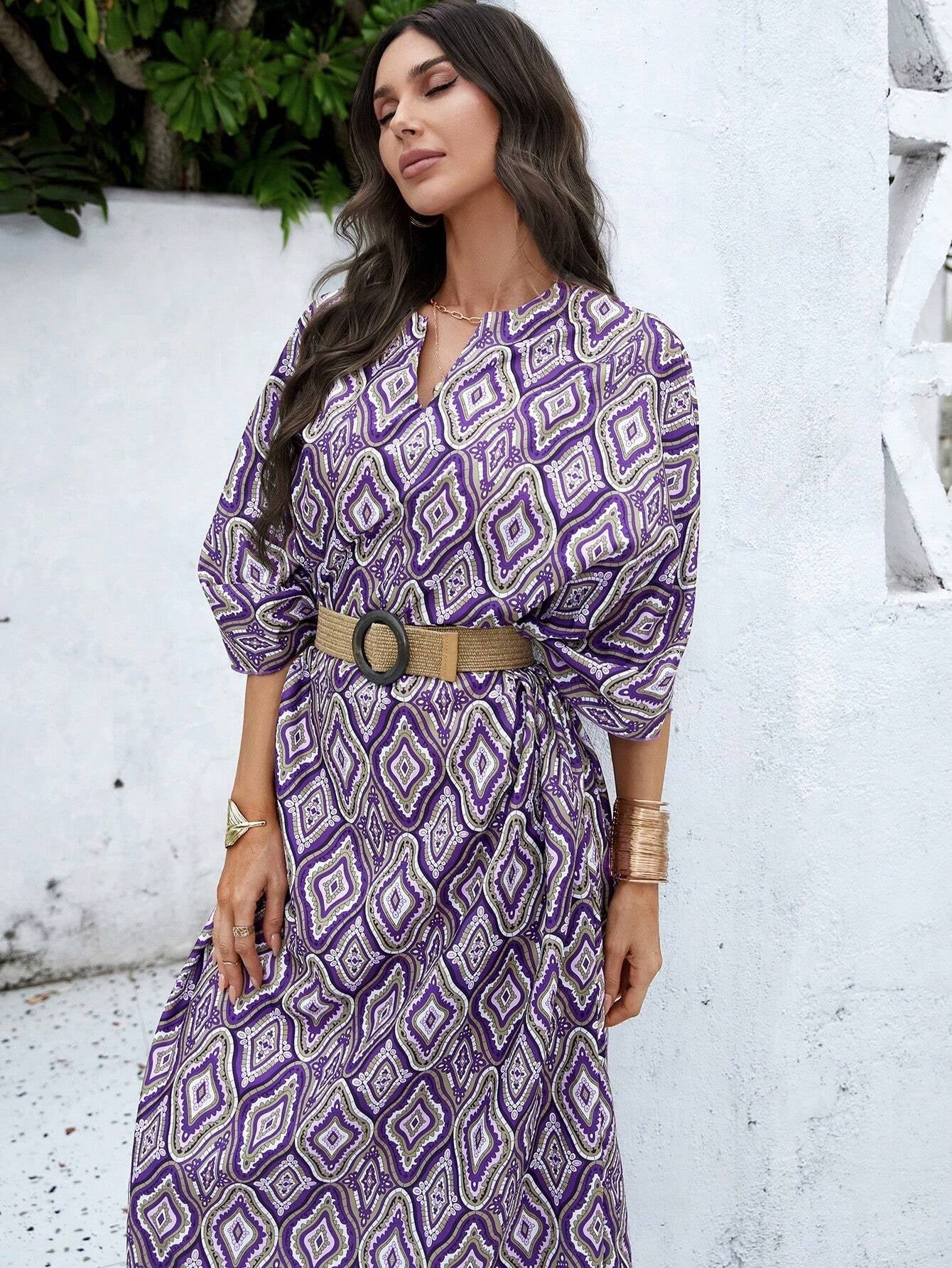 Najma Women'S Loose Turkish Long Shirt with Geometric Pattern