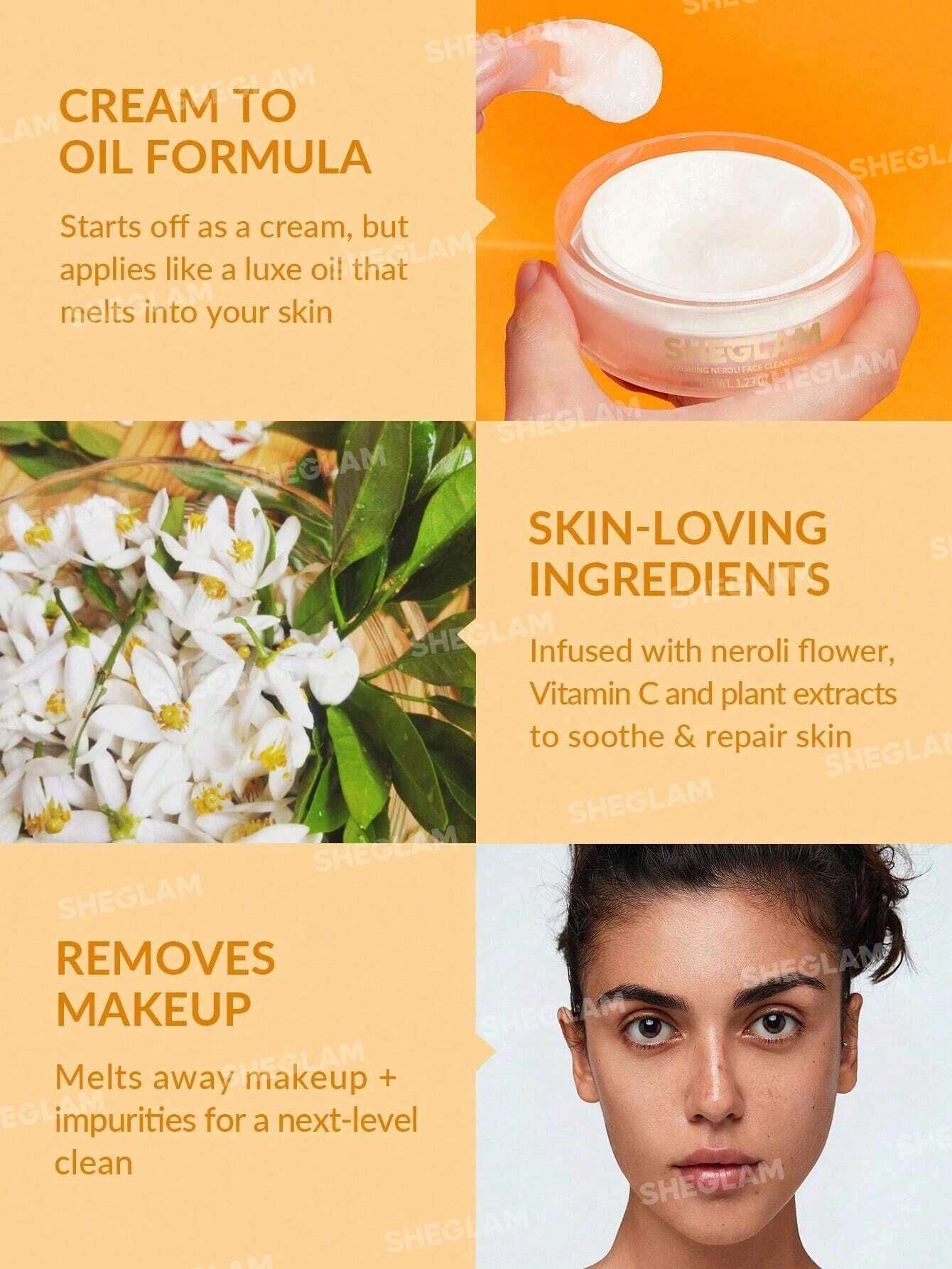 SHEGLAM Nourishing Neroli Face Cleansing Balm 35G Cream to Oil Vitamin C Makeup Melting Cleansing Balm Face Cleanser Makeup Remover Black Friday Gifts Makeup Remover