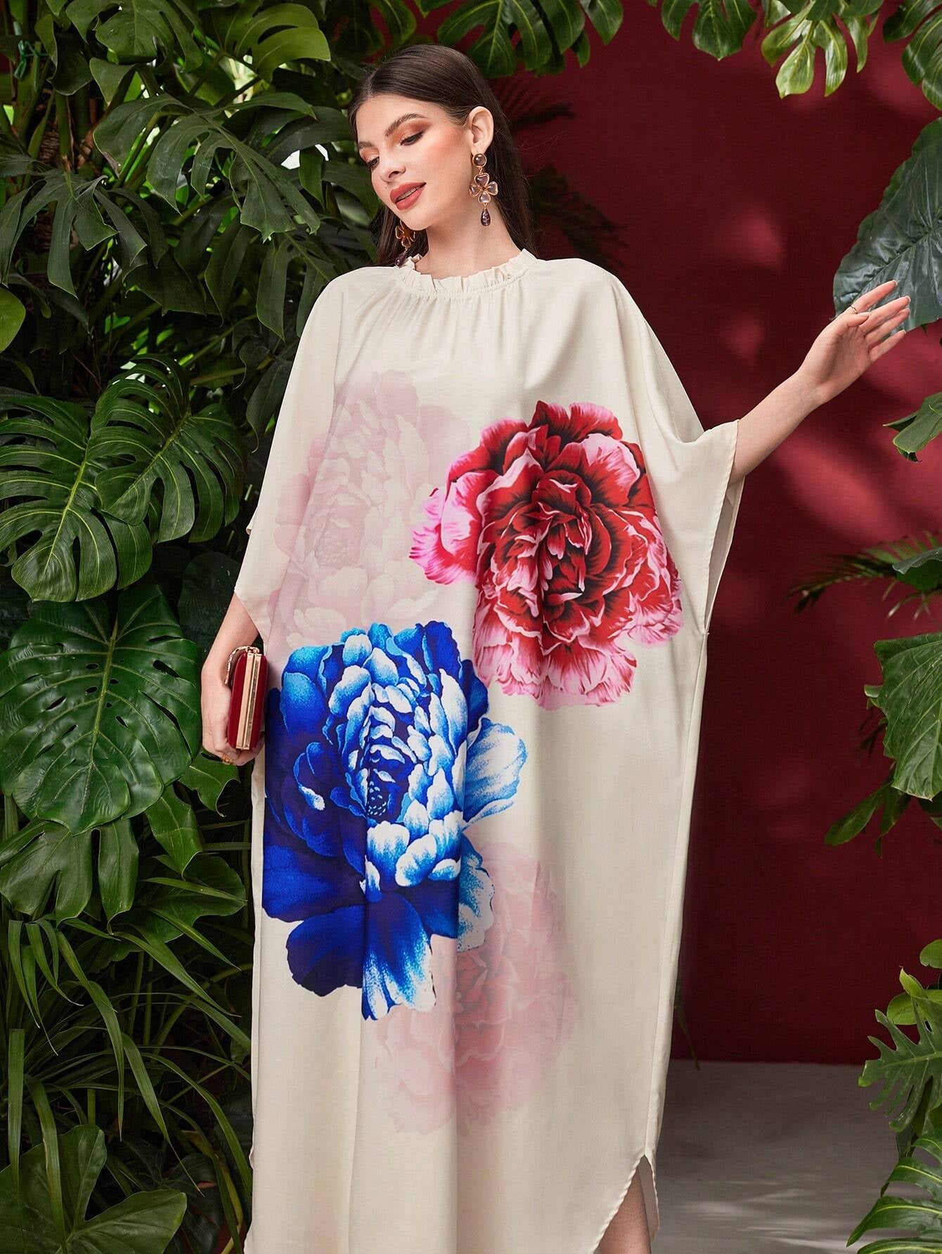 Najma Floral Printed Batwing Sleeve Dress