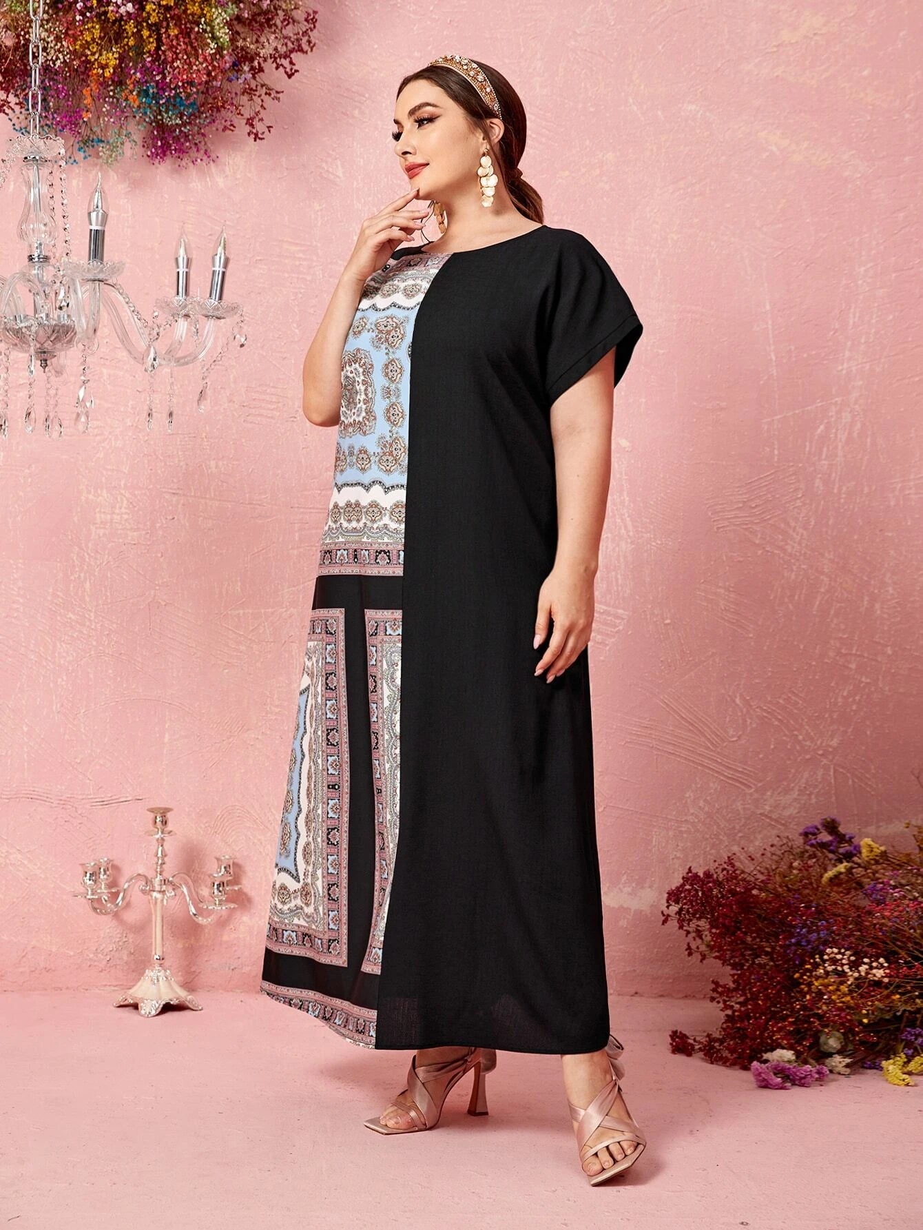 Najma plus Batwing Sleeve Scarf Print Dress