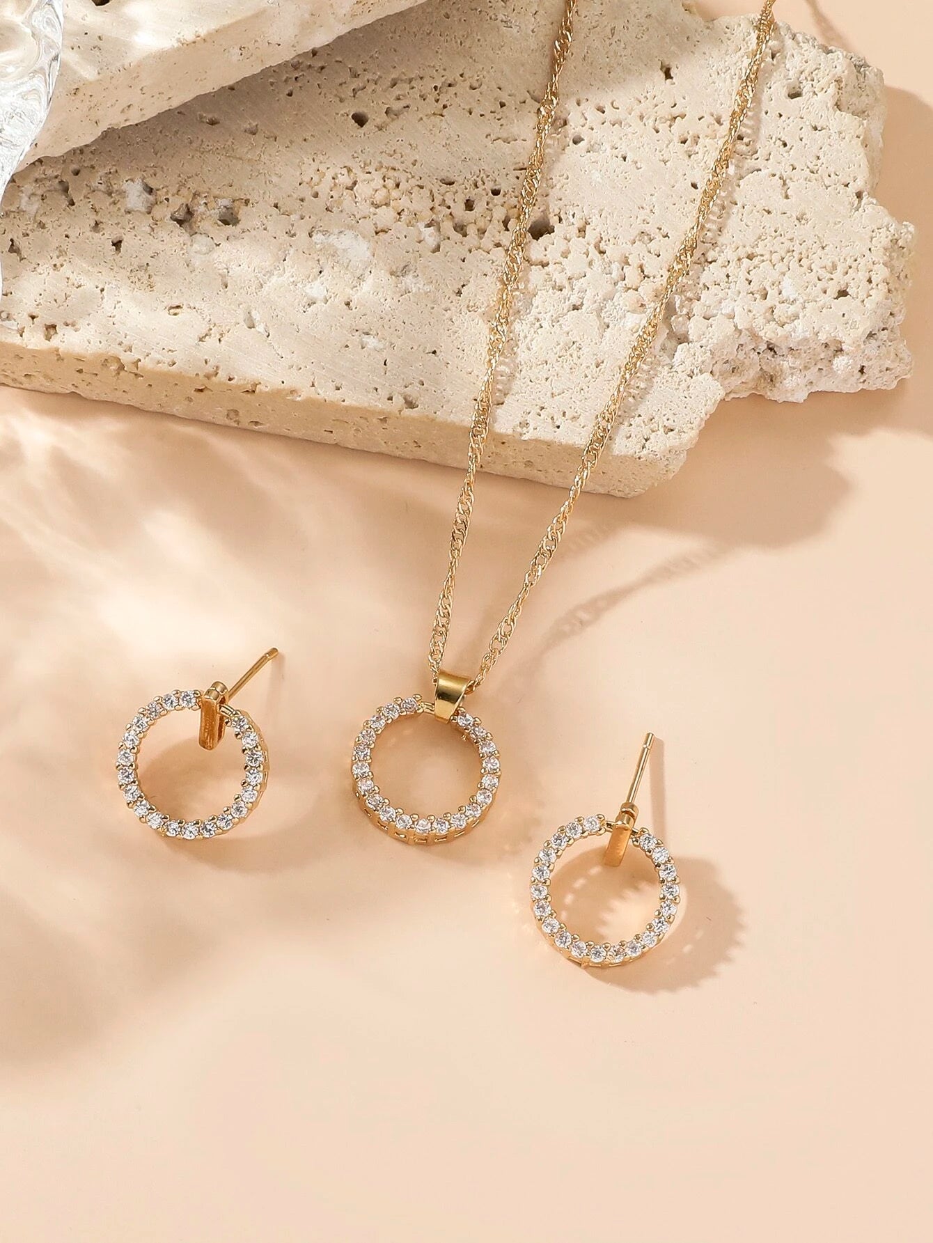 3Pcs Rhinestone Circle Decor Jewelry Set