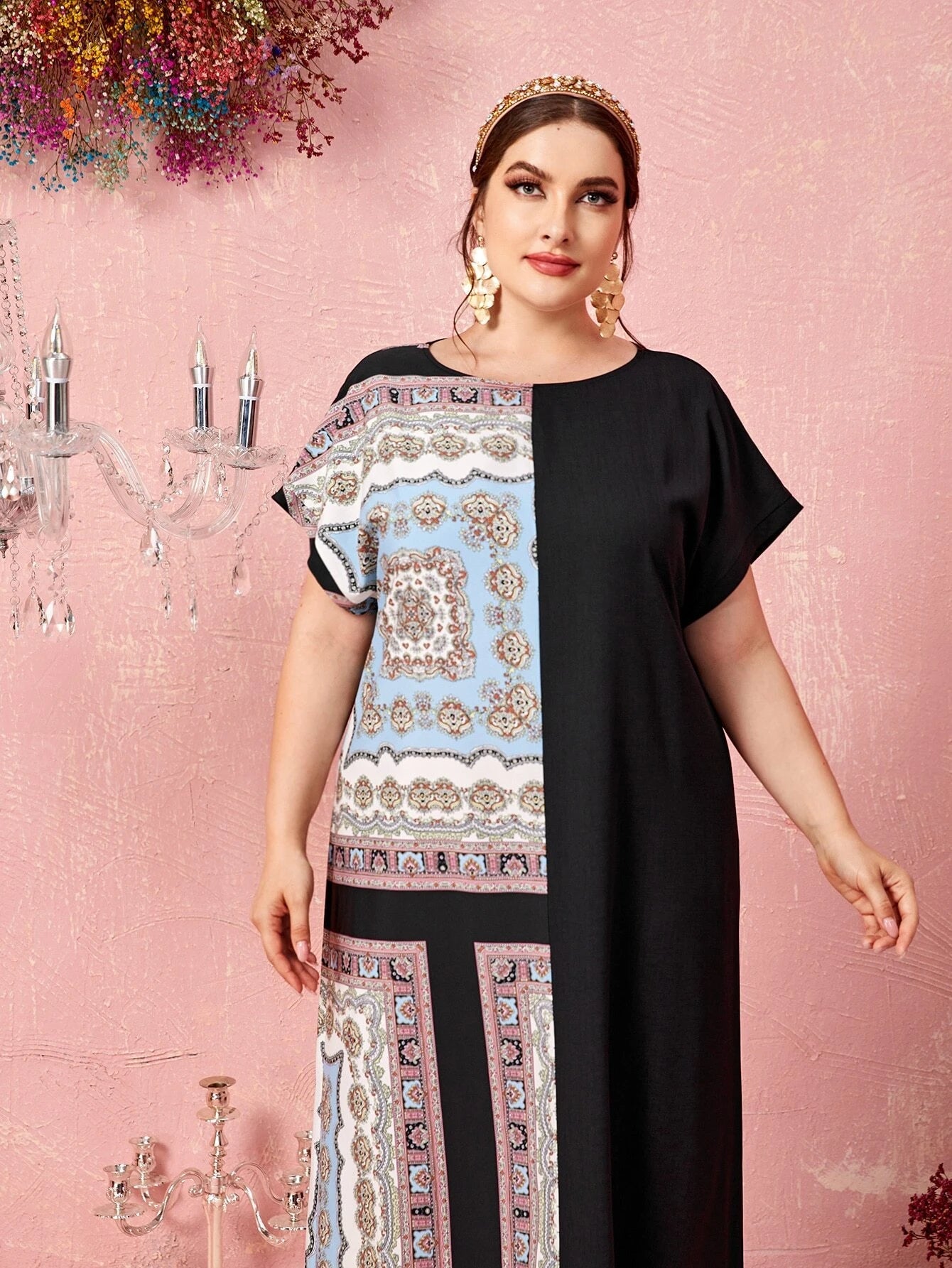 Najma plus Batwing Sleeve Scarf Print Dress