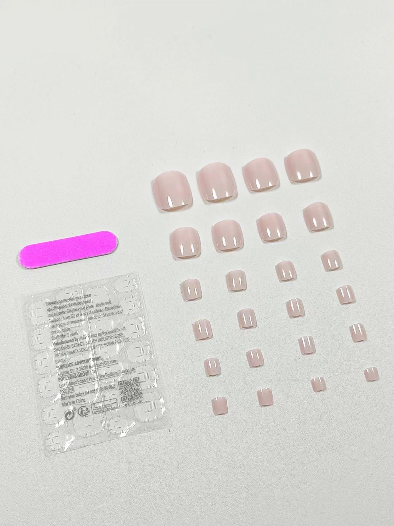 Upgrade Your Look with 24Pcs Short Square Sheer Full Cover Fake Toenail Press-On Pedicure Gel Nails Kit