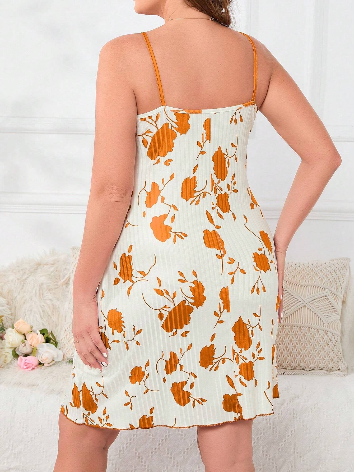 Plus Size Women'S Floral Printed Strappy Sleep Dress