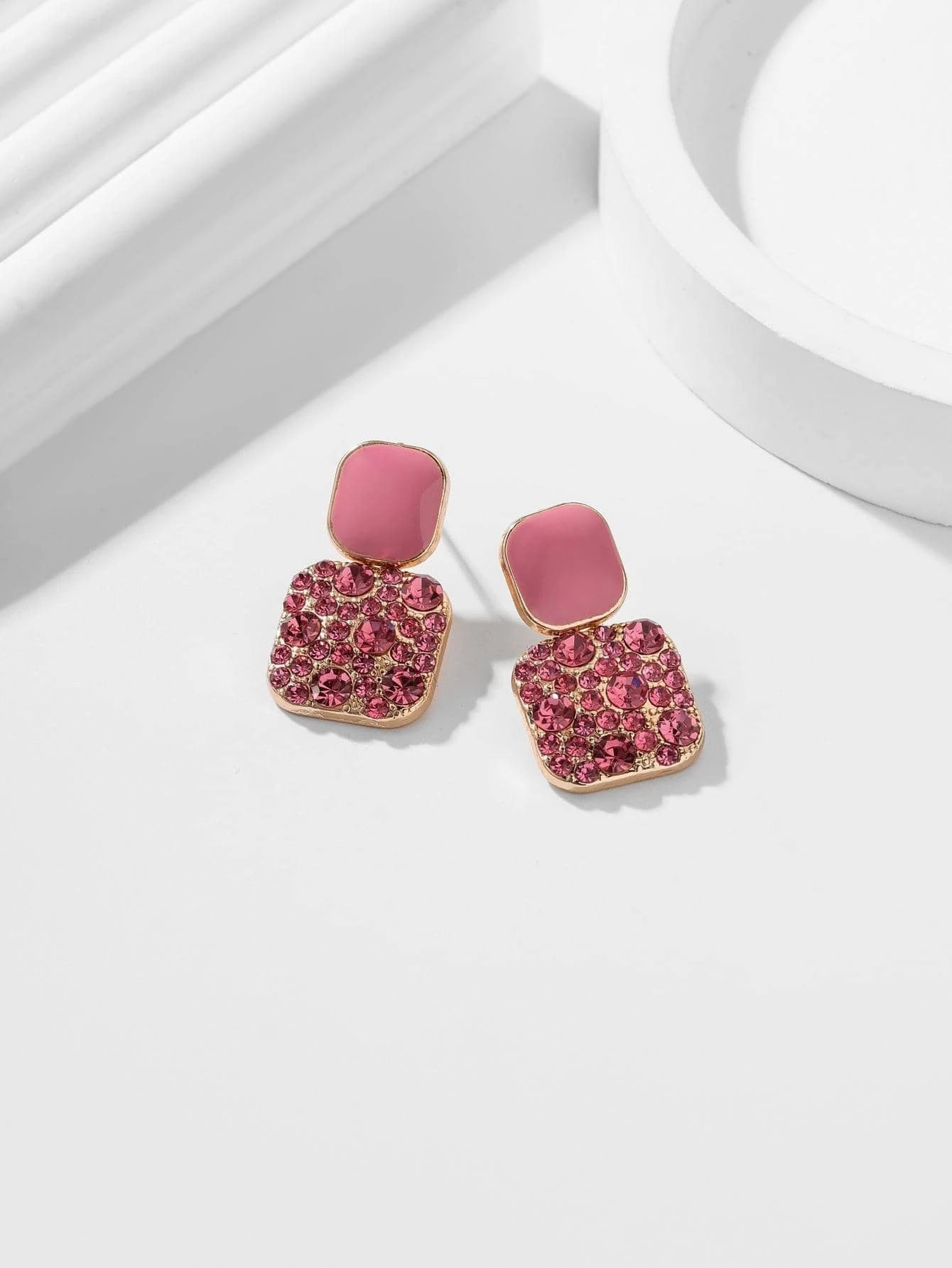 Rhinestone Decor Geometric Drop Earrings