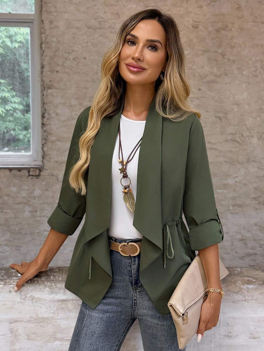 SHEIN EMERY ROSE معطف ترنش نسائي بخصر محدد بلون أخضر زيتوني