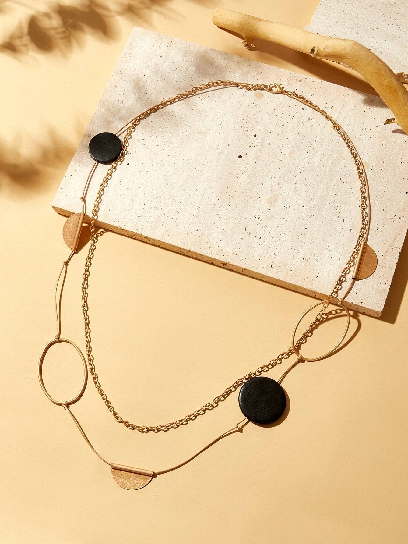 VCAY Handmade Double Layer Geometric Long Necklace