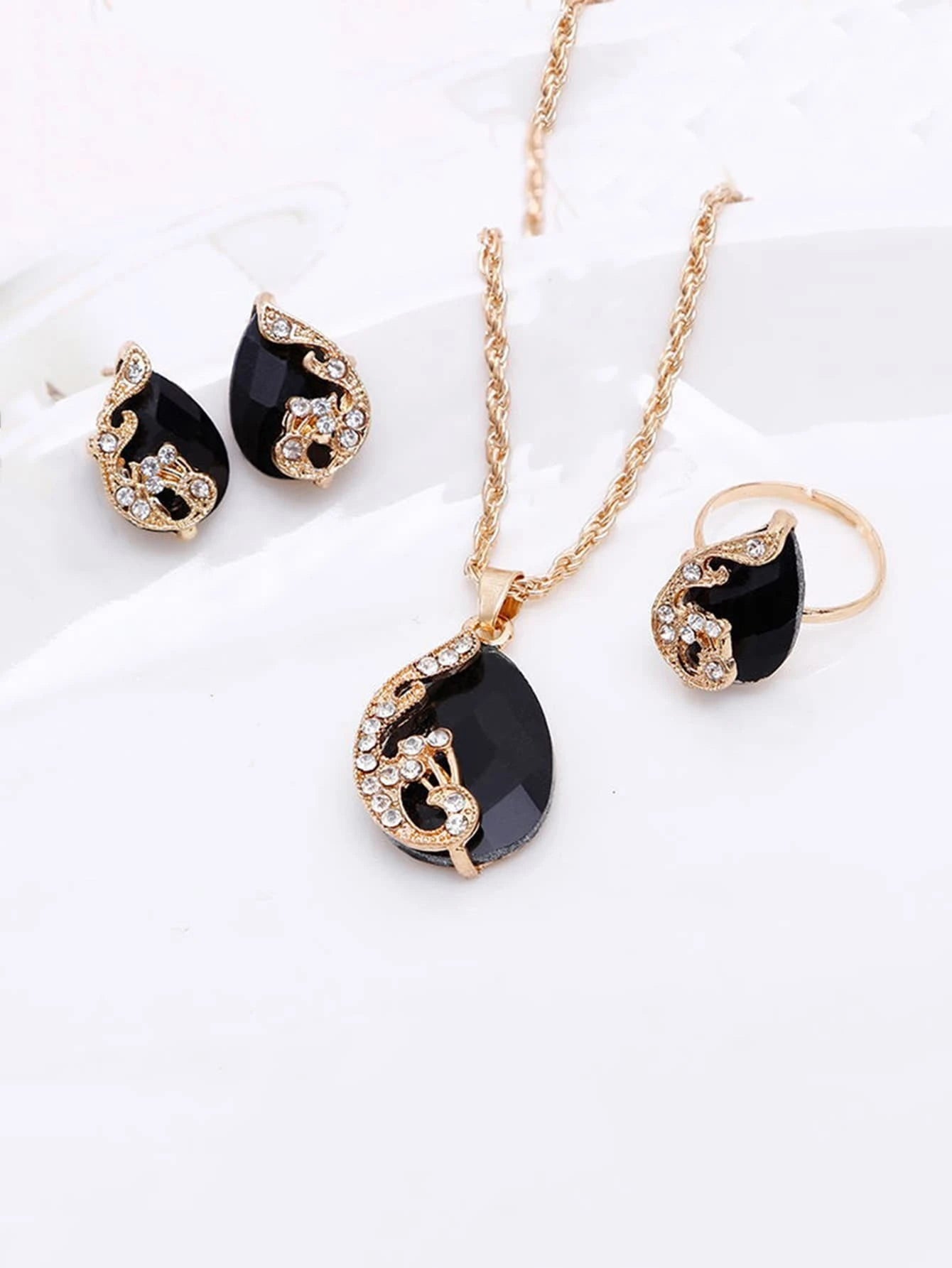 4Pcs Rhinestone Water-Drop Decor Jewelry Set