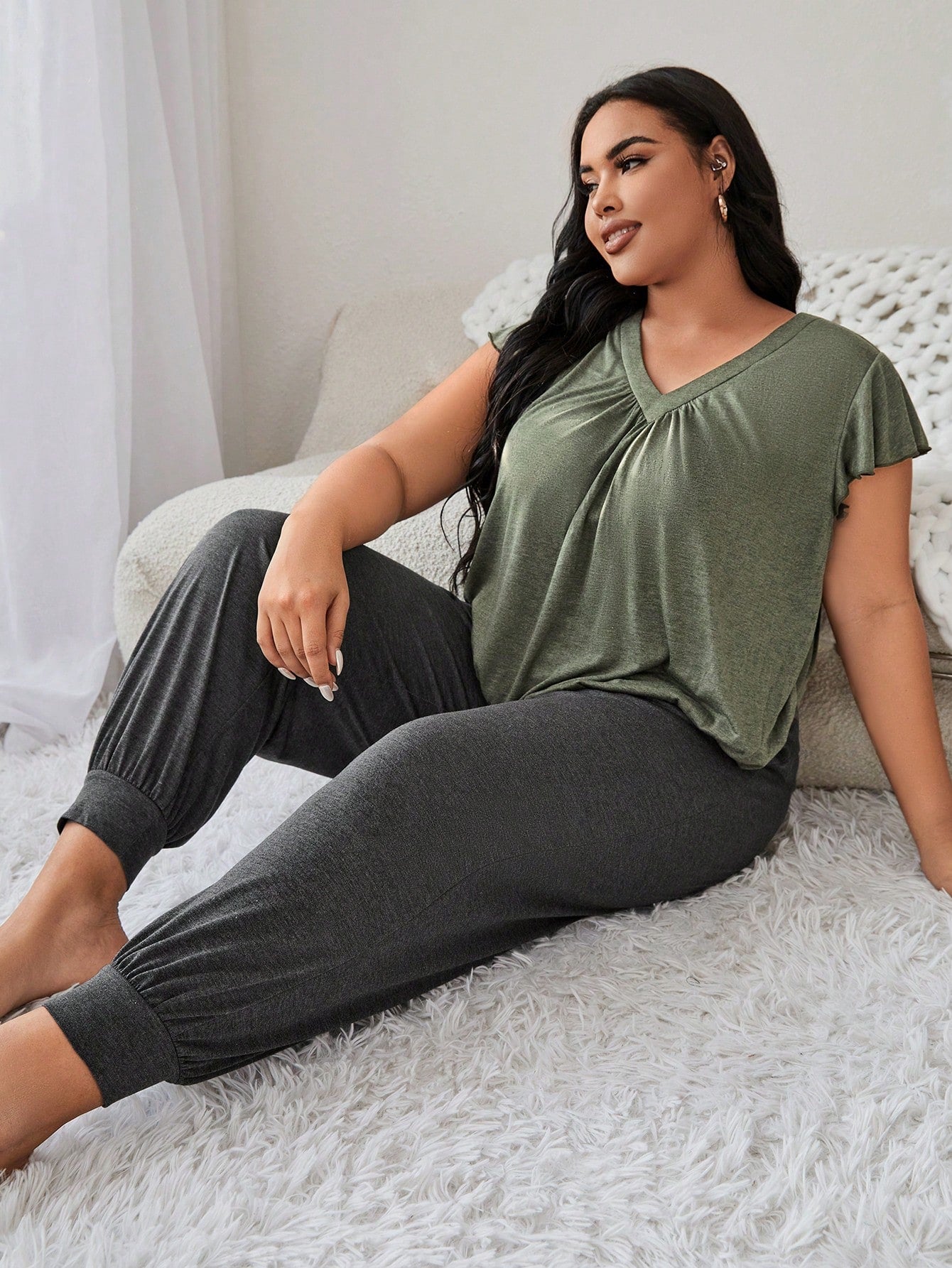 Women'S plus Size V-Neck Pajamas Set