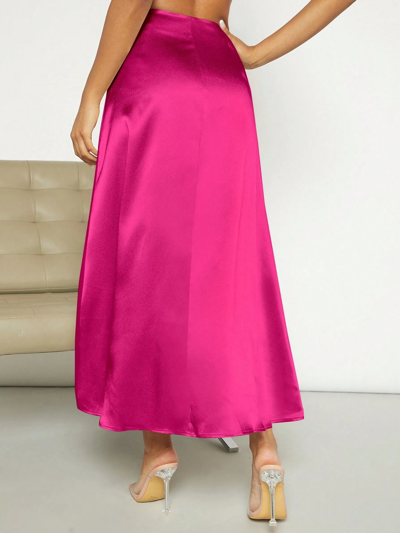 Privé High Waist Satin A-Line Skirt