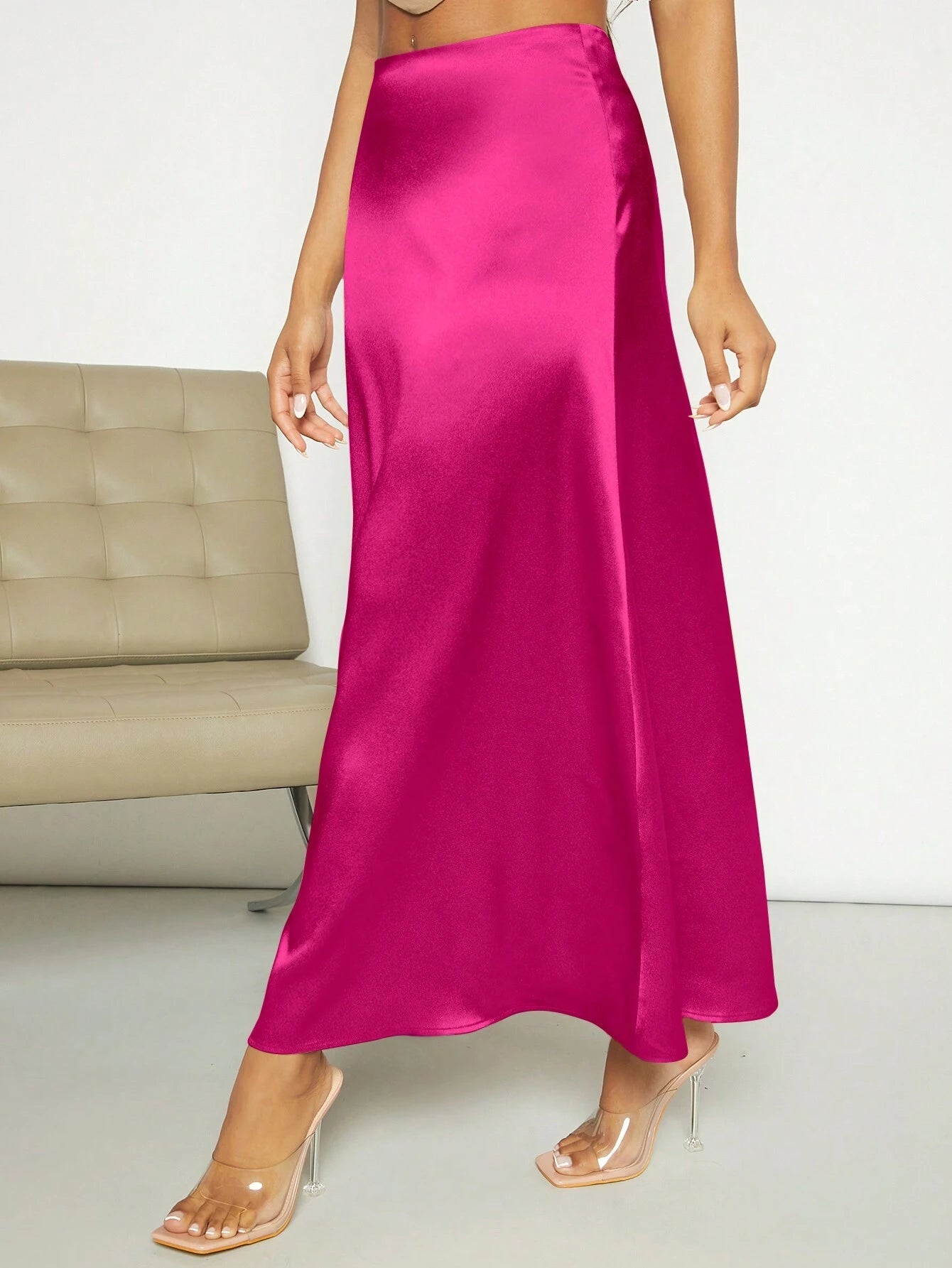 Privé High Waist Satin A-Line Skirt
