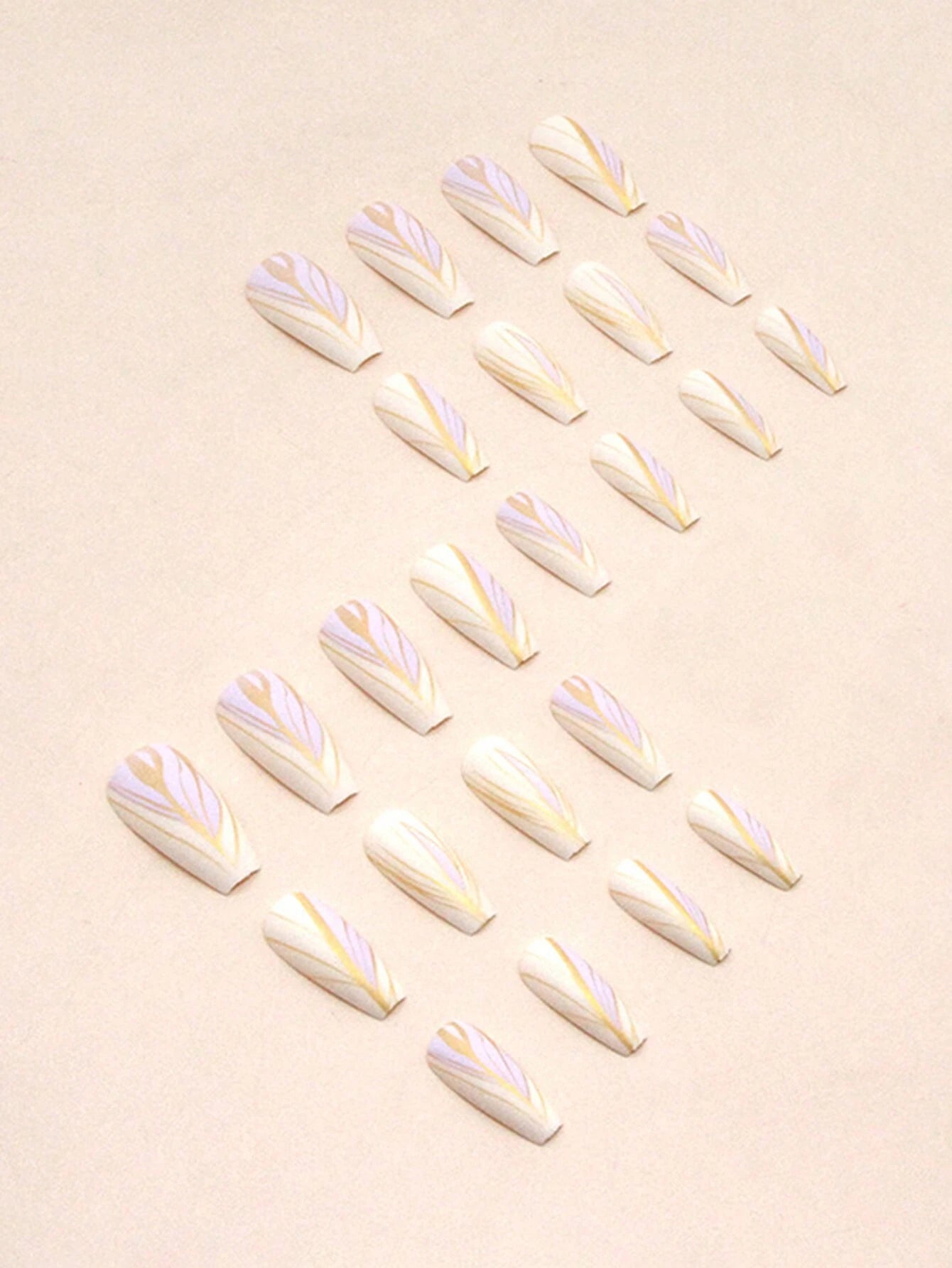 Express Your Love with 24Pcs Line Art Long Coffin Stripe Pattern Elegant Full Cover Fake Nail Kit