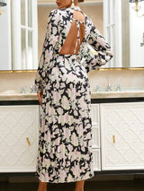 Clasi Ladies' Floral Print Deep Belted Long Sleeve Dress
