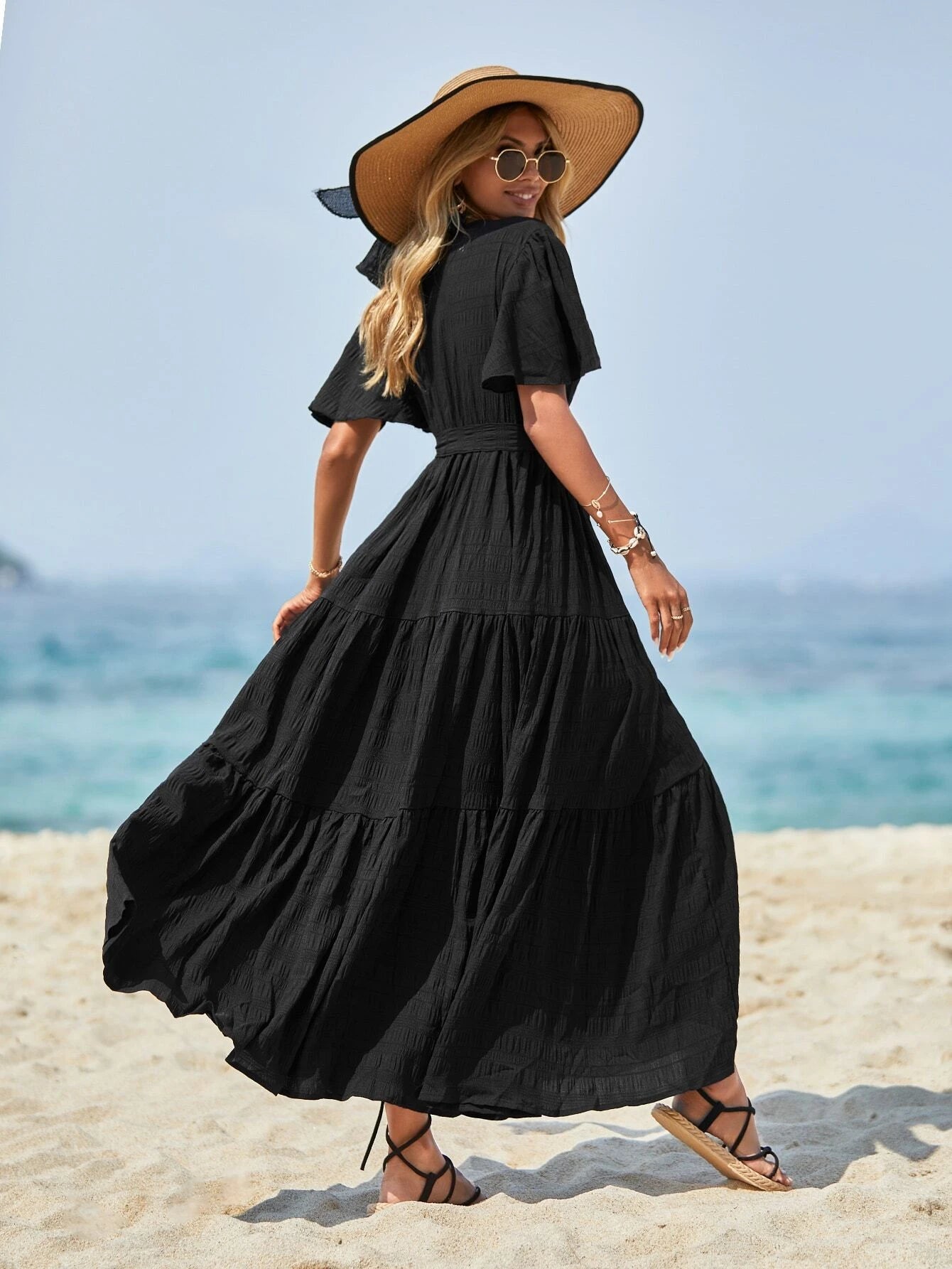 Clasi Bell Sleeve Belted A-Line Dress