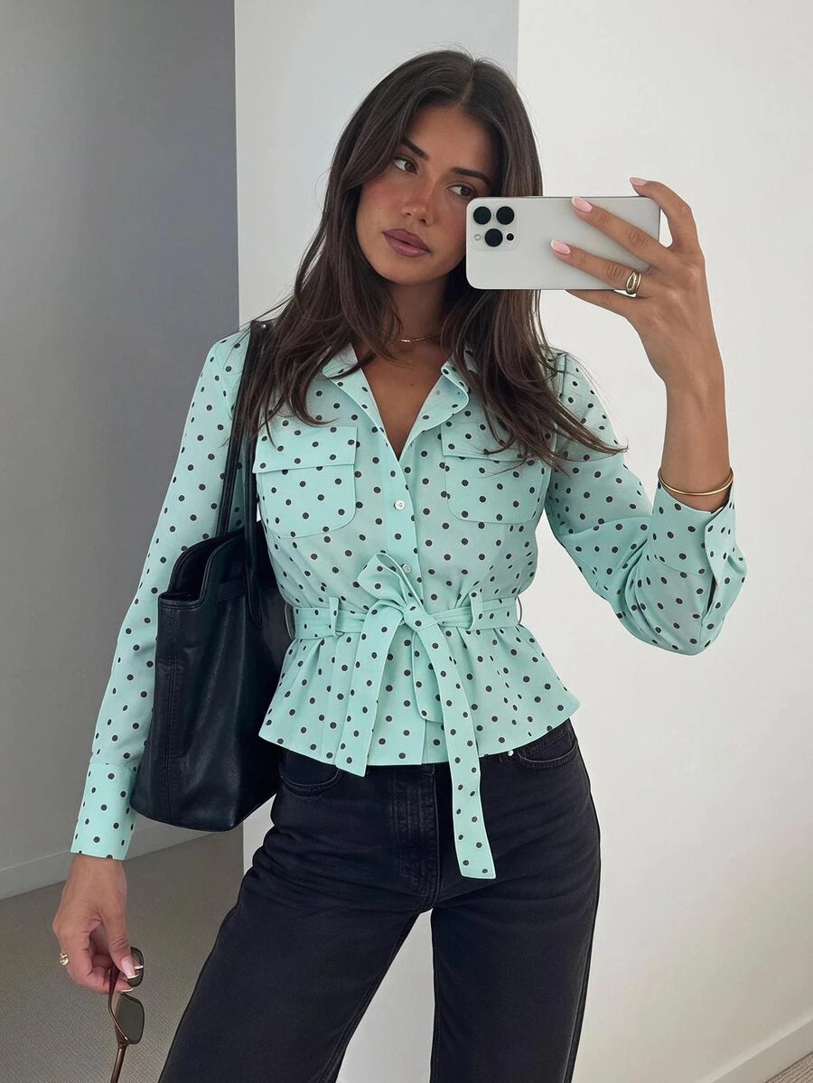SHEIN Siren Gaze معطف ترنش نسائي قصير بلون أخضر نعناعي بياقة عالية وحزام