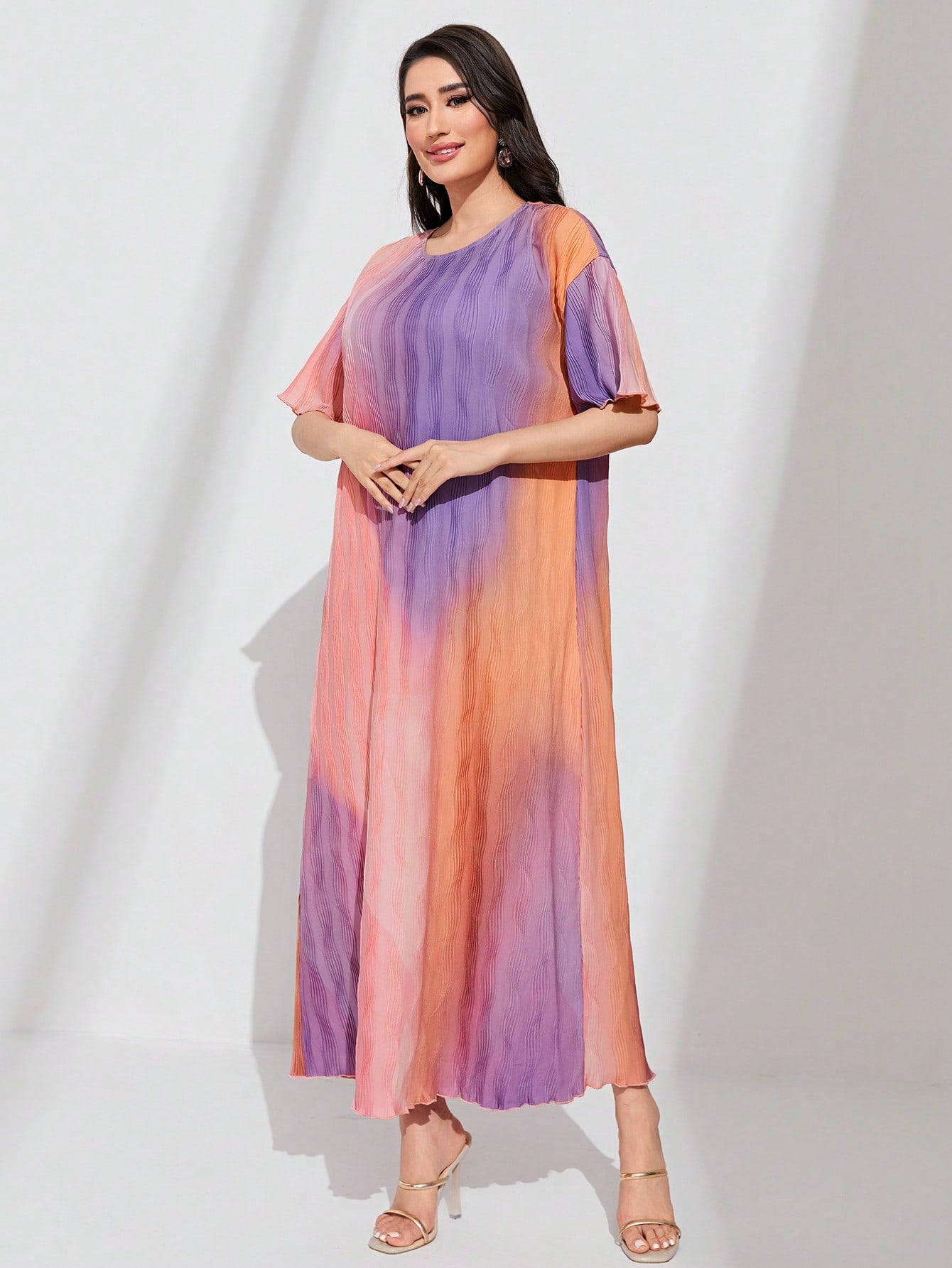 Mulvari Ombre Print Lettuce Trim Dress