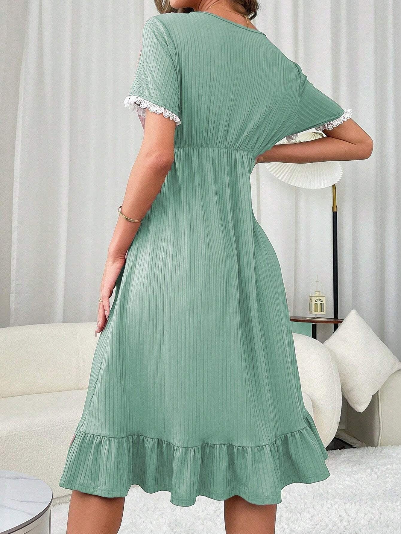 Women'S Standard-Size Lace Trimmed Night Dress with Bow Decorations