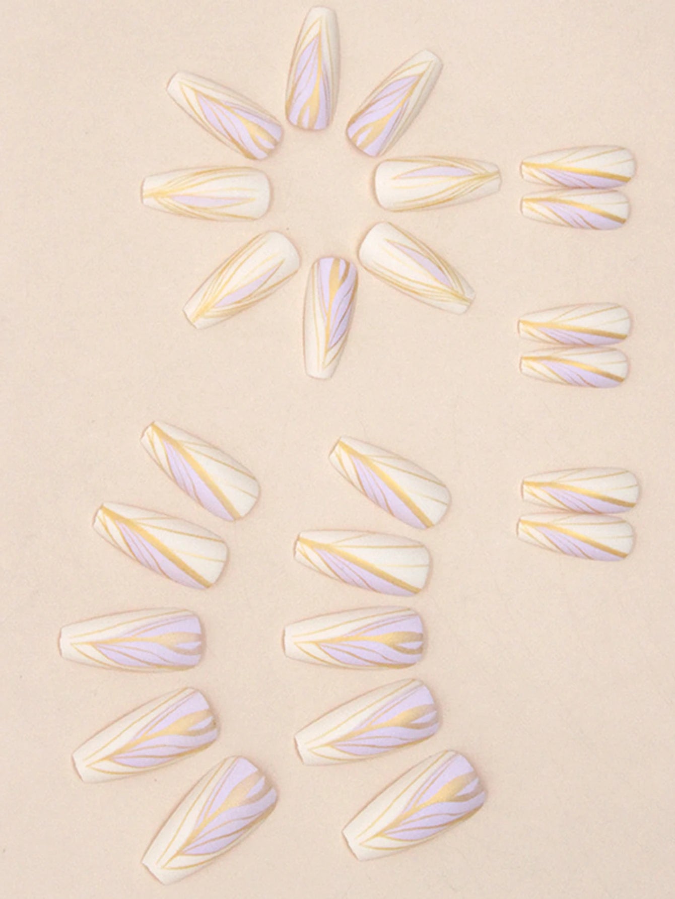 Express Your Love with 24Pcs Line Art Long Coffin Stripe Pattern Elegant Full Cover Fake Nail Kit