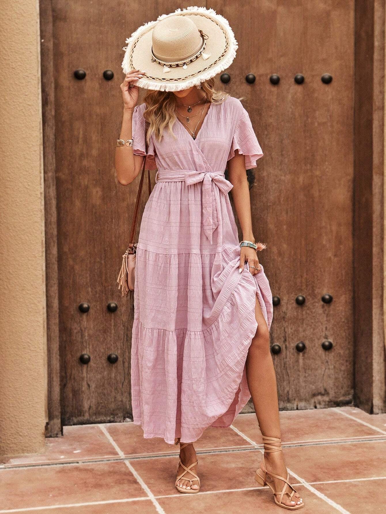 Clasi Bell Sleeve Belted A-Line Dress