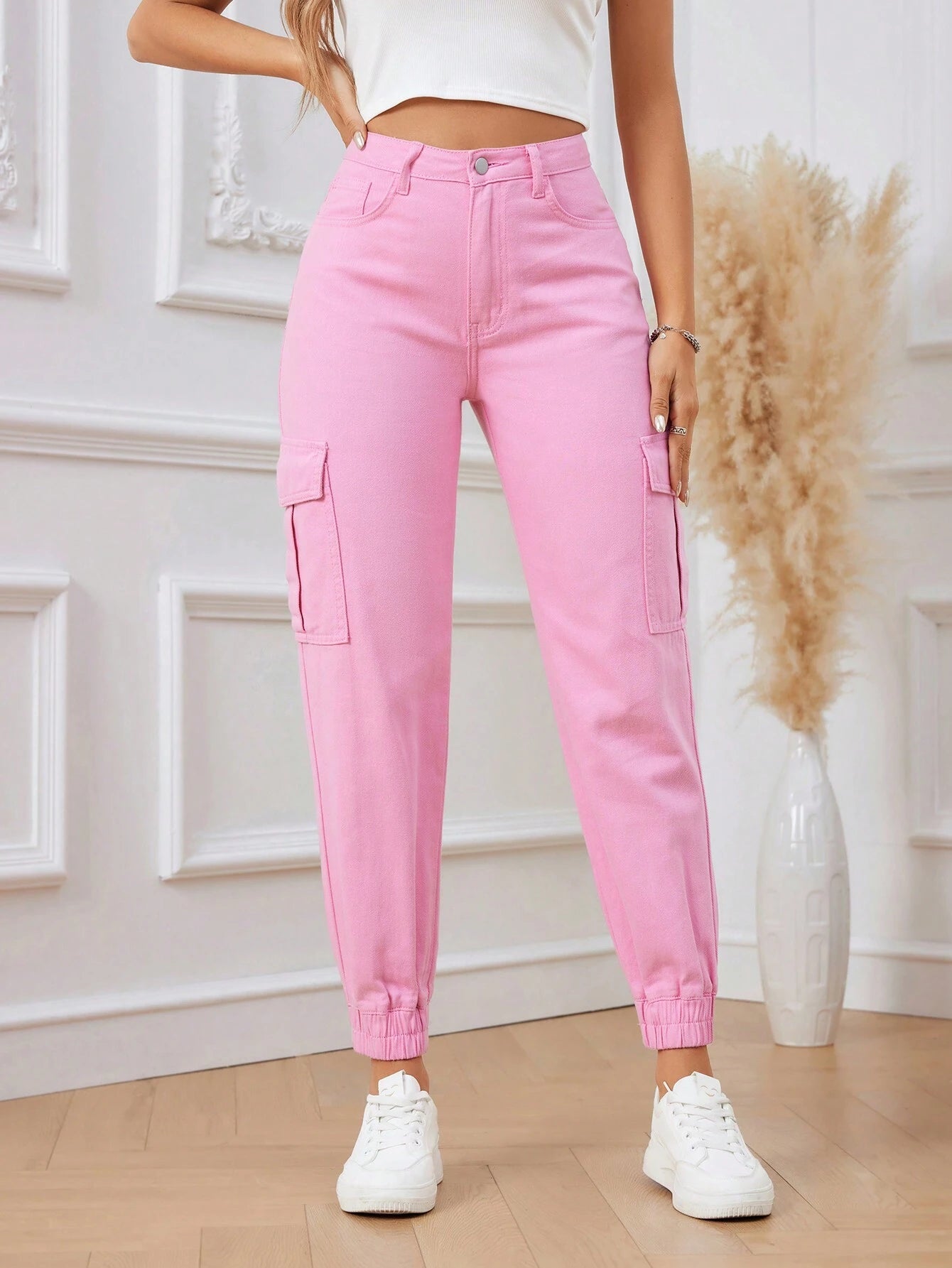 Privé Mid-Rise Pink Denim Jogger Jeans