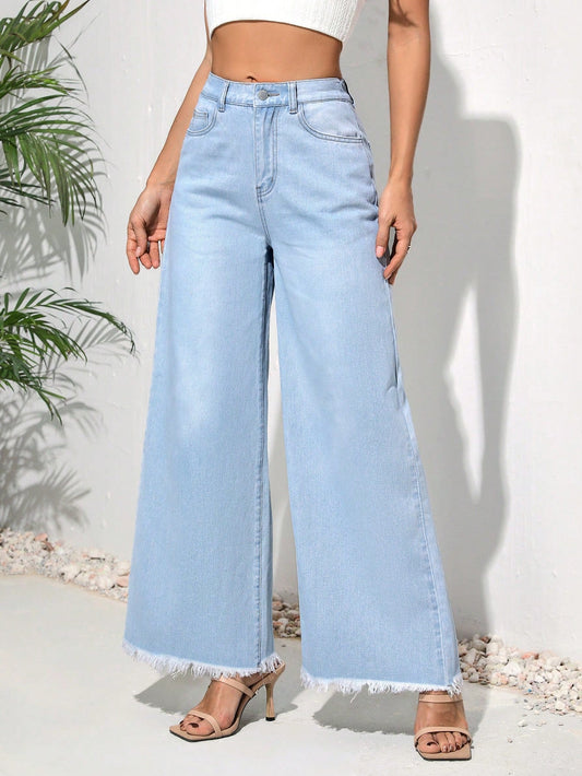 Tall Loose Fit High Waist Wide Leg Jeans for Casual Wear, Blue
