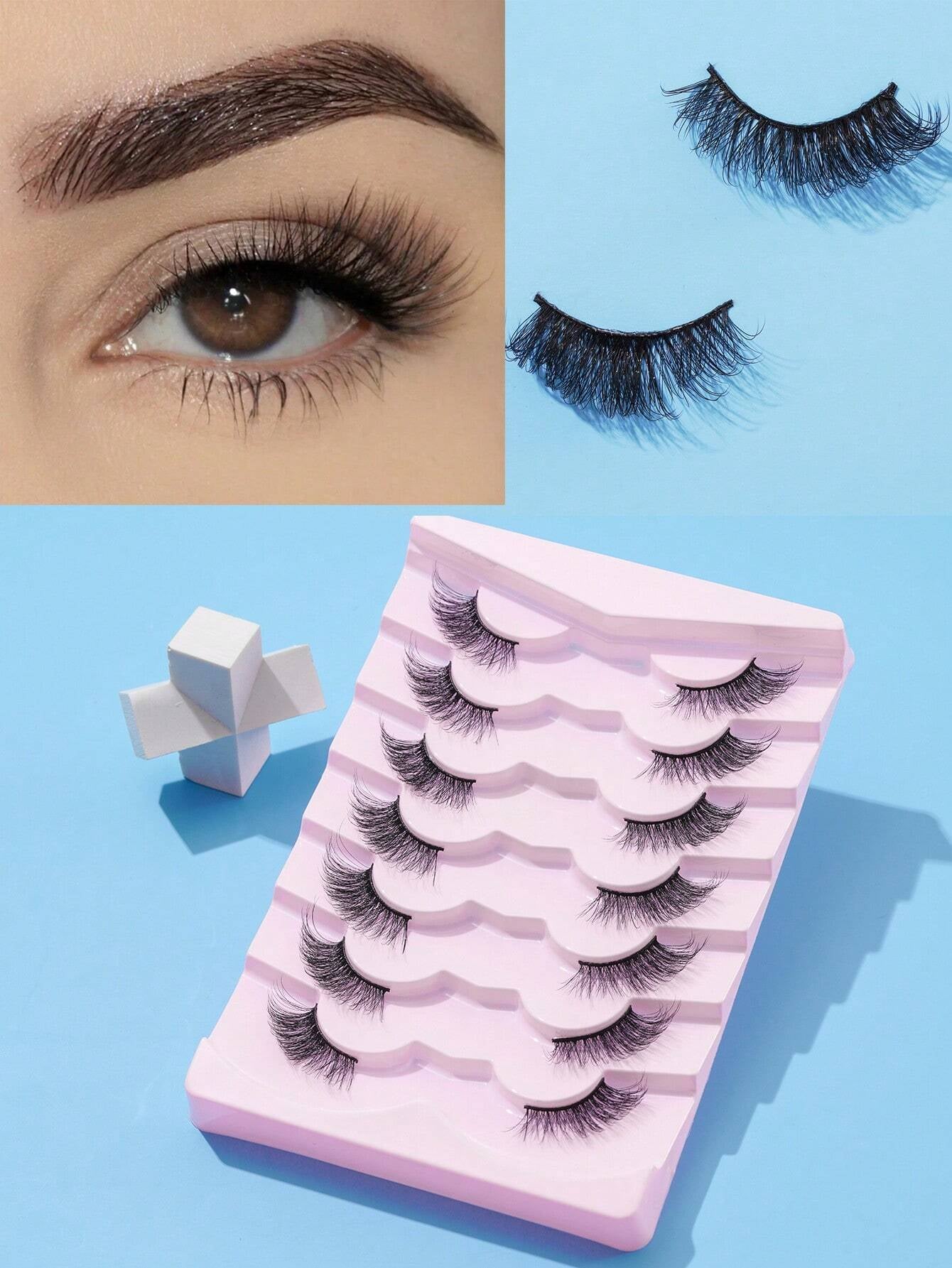 7Pairs/Set Natural Long 3D Crossed Transparent Stem False Eyelashes 5-13Mm