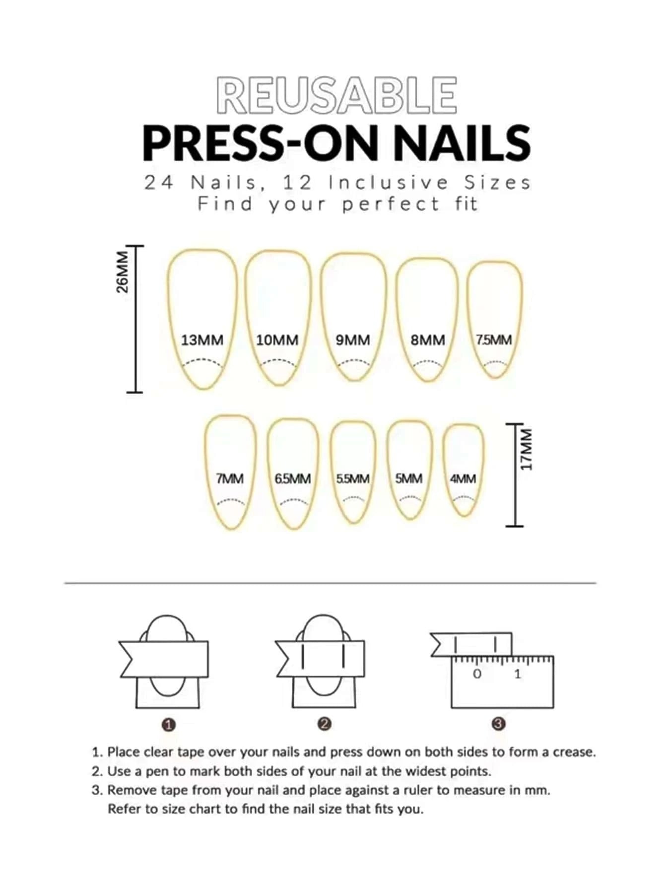 24Pcs False Nails in Waterdrop Shape, Black French Manicure with Small Flowers & Pointy Almond Shape +Jelly Glue + Nail File