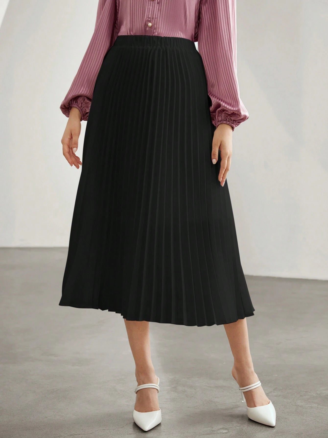 Mulvari Women'S Elastic Waist Pleated Skirt