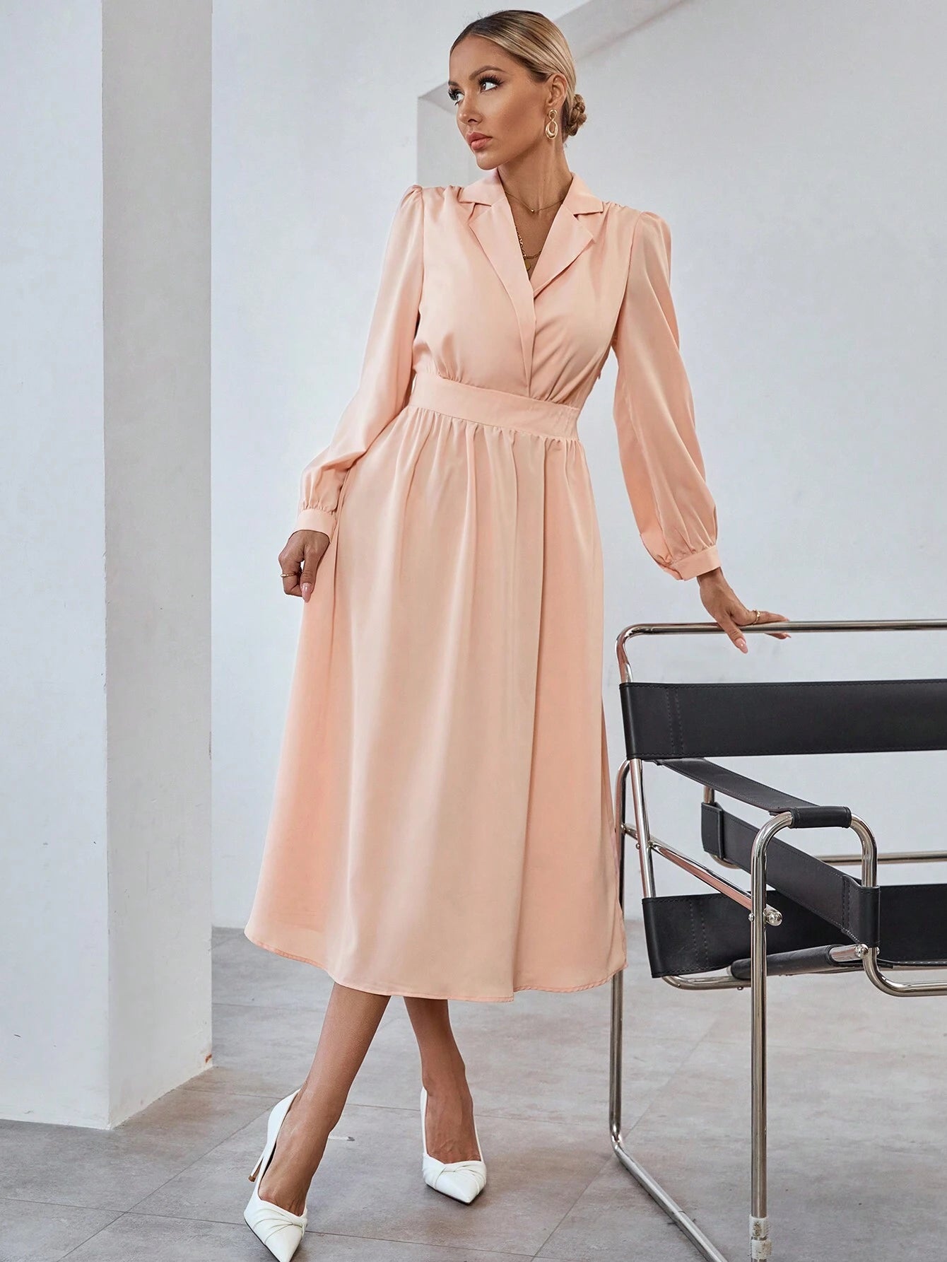 Bizwear Lapel Collar Long Sleeve Women'S Dress