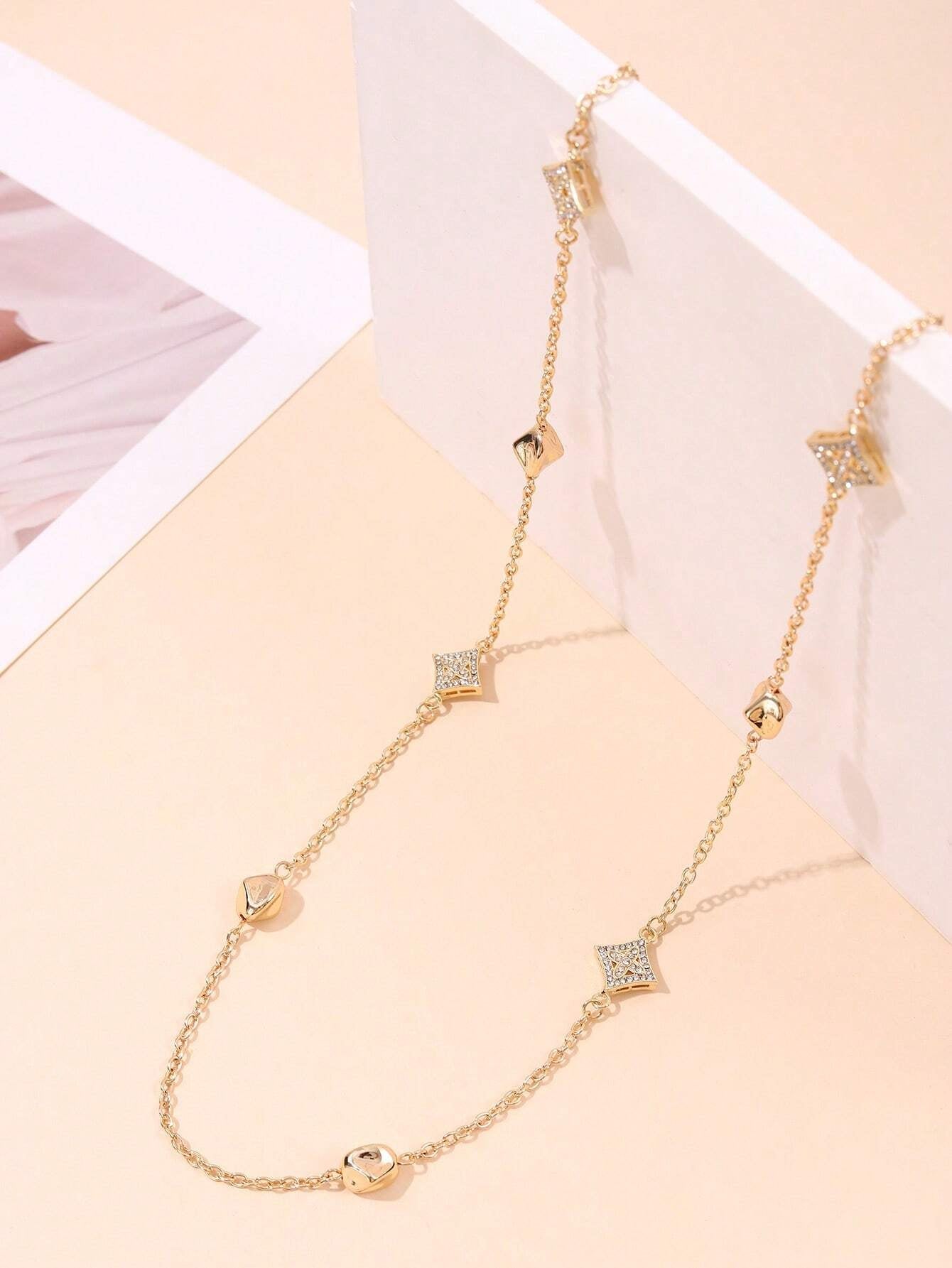 Rhinestone & Faux Pearl Decor Necklace
