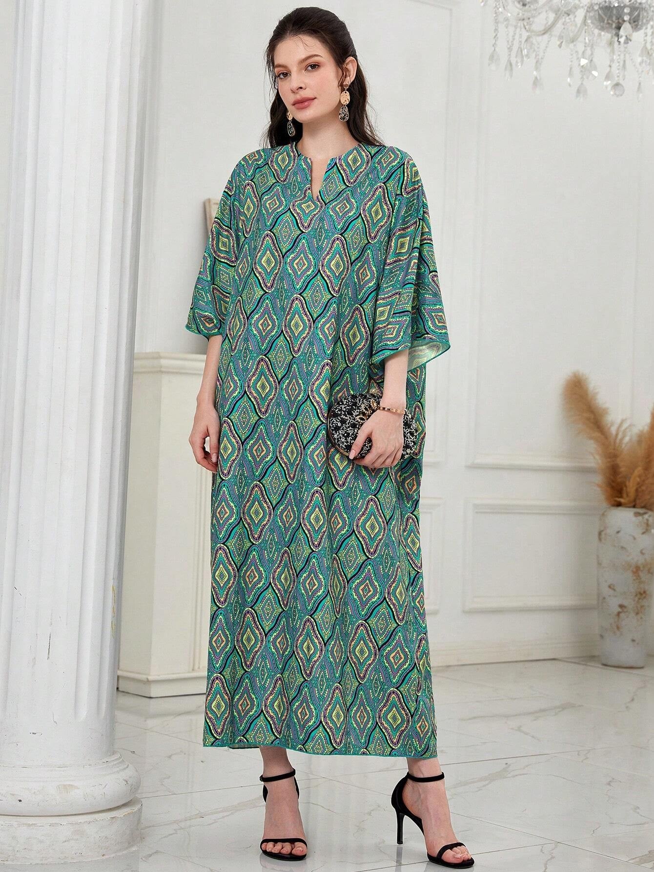 Najma Women'S Loose Turkish Long Shirt with Geometric Pattern