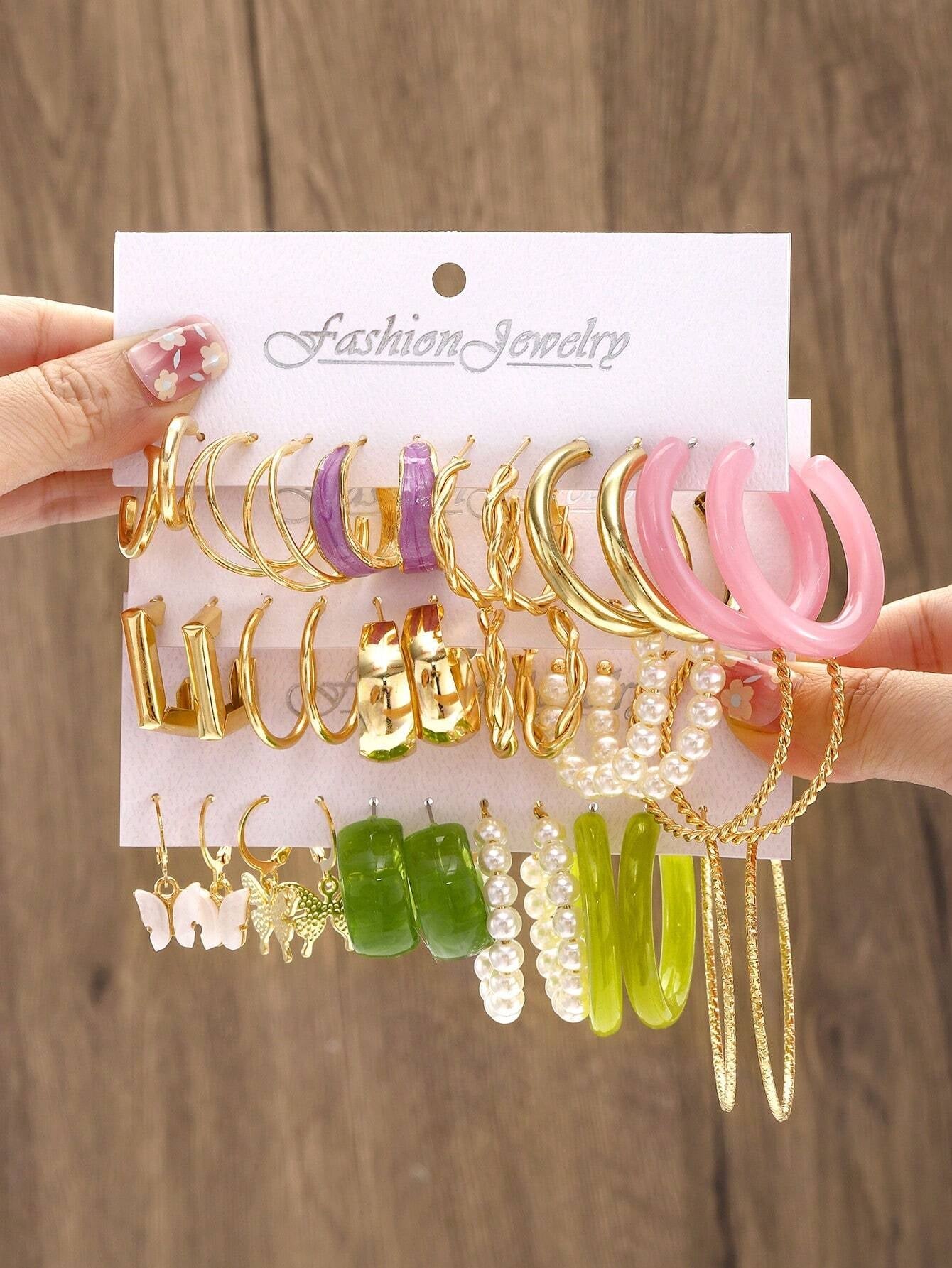 18Pairs/Set Faux Pearl Decor Hoop Earrings