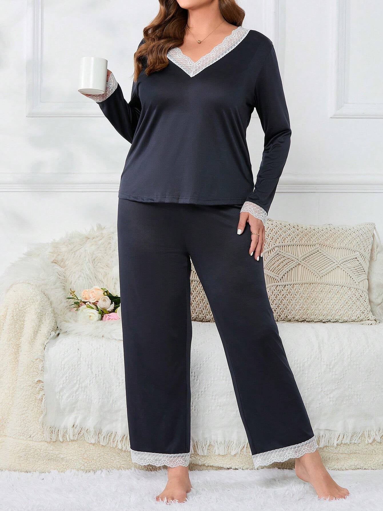 Plus Contrast Lace PJ Set