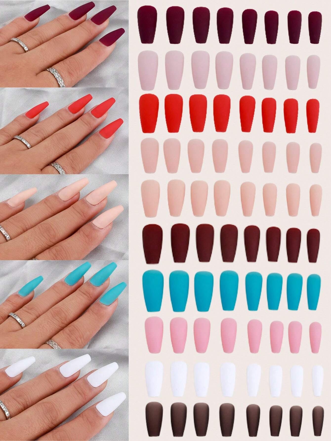 Get Glamorous with 192Pcs Long Coffin Multicolor Ombre Fake Nail