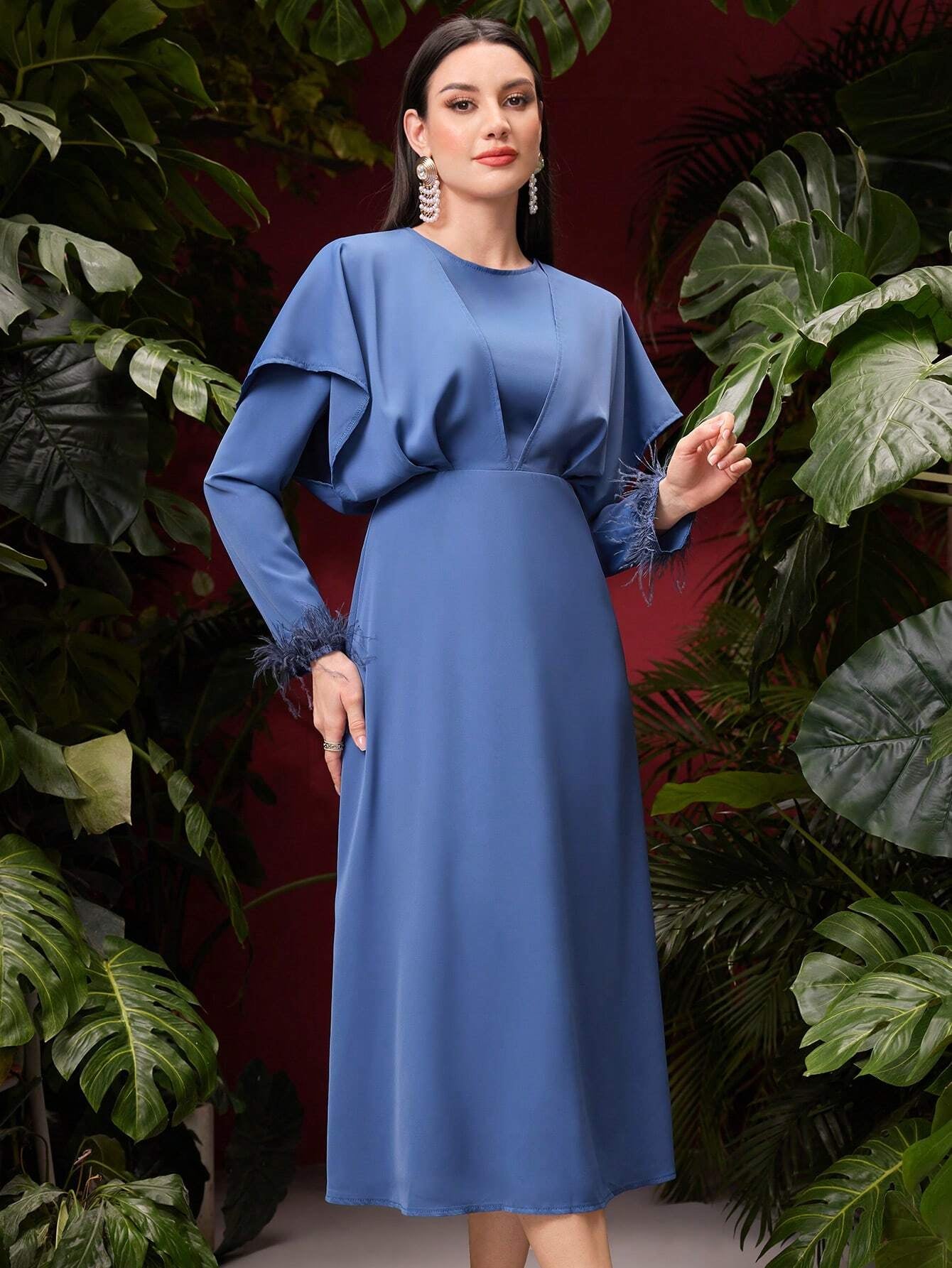 Modely Women'S round Neck Long Sleeve Dress