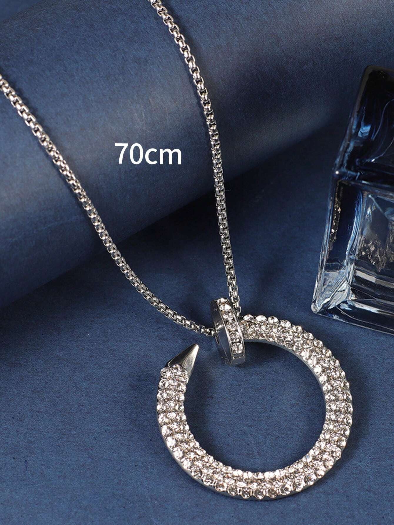 1Pc Fashionable round Pendant Nail Full of Diamonds Necklace, Suitable for Men and Women'S Daily Wear