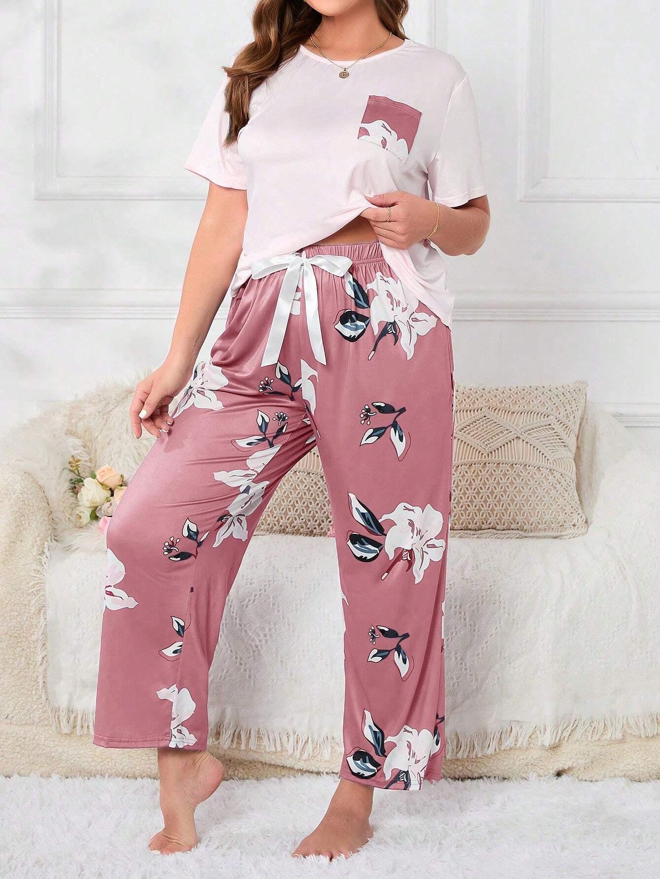 Plus Size Flower Print Pajama Set