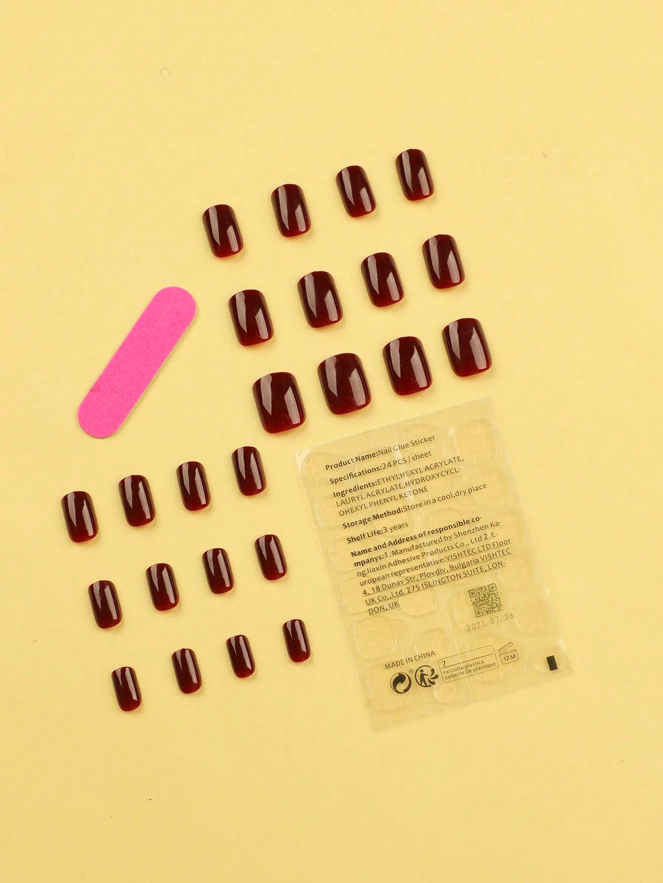 24Pcs Short Minimalist Solid Color False Nails Set for Nail Art Including Red Nails, 1Pc Jelly Glue and 1Pc Nail File