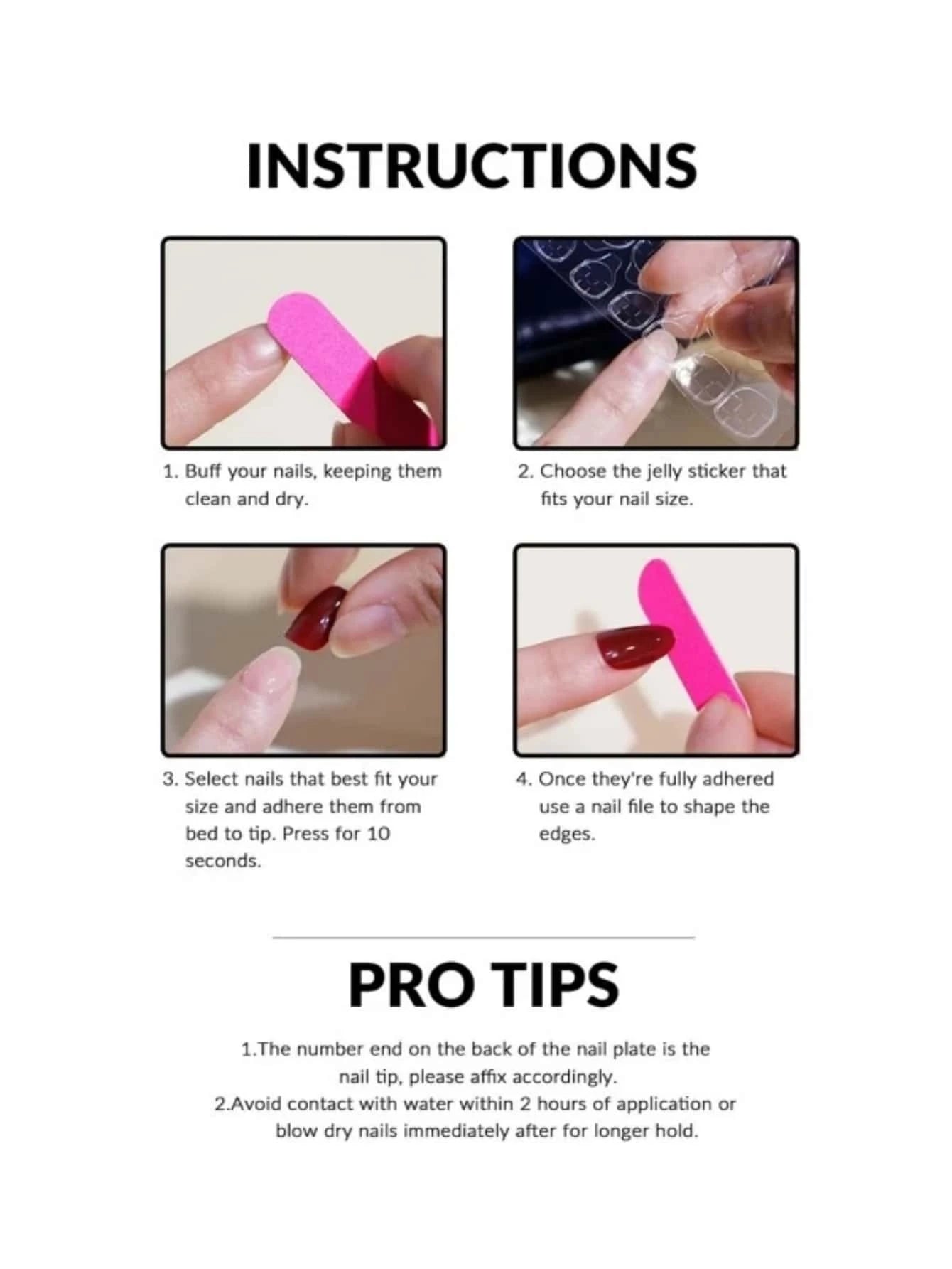 24Pcs False Nails in Waterdrop Shape, Black French Manicure with Small Flowers & Pointy Almond Shape +Jelly Glue + Nail File