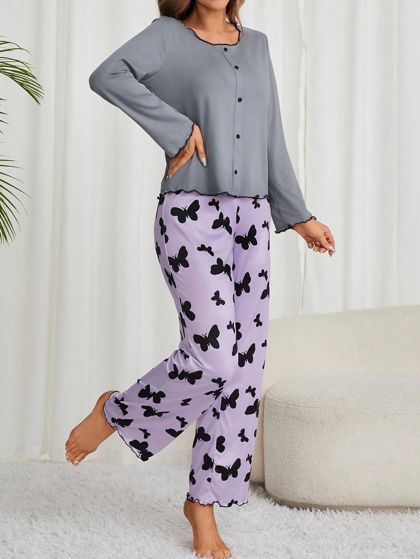 Women'S Long Sleeve Pants Pajama Set
