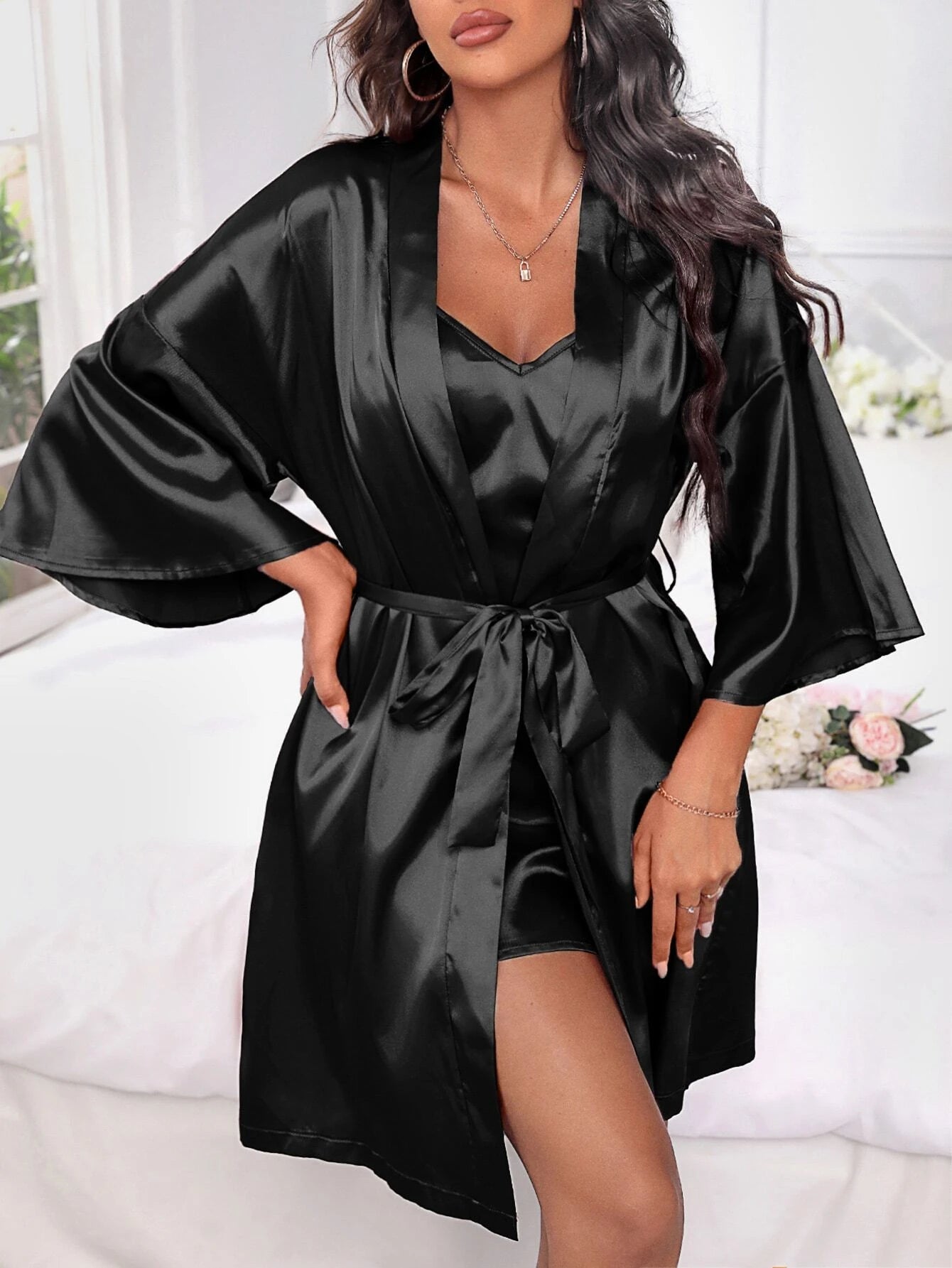 Women'S Satin Robe and Nightgown Homewear Set