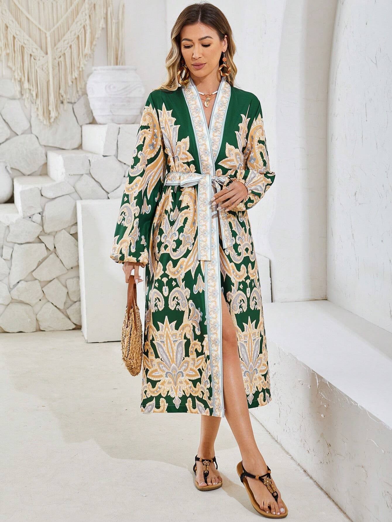 Clasi Printed Kimono Coat with Belt