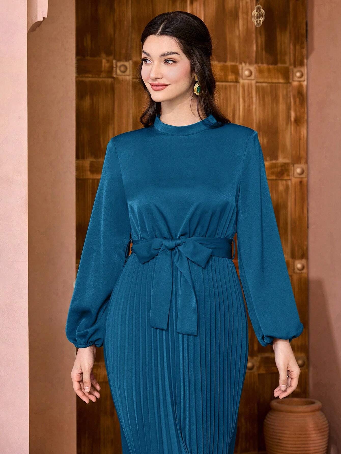 Mulvari Women'S Lantern Sleeve Pleated Dress