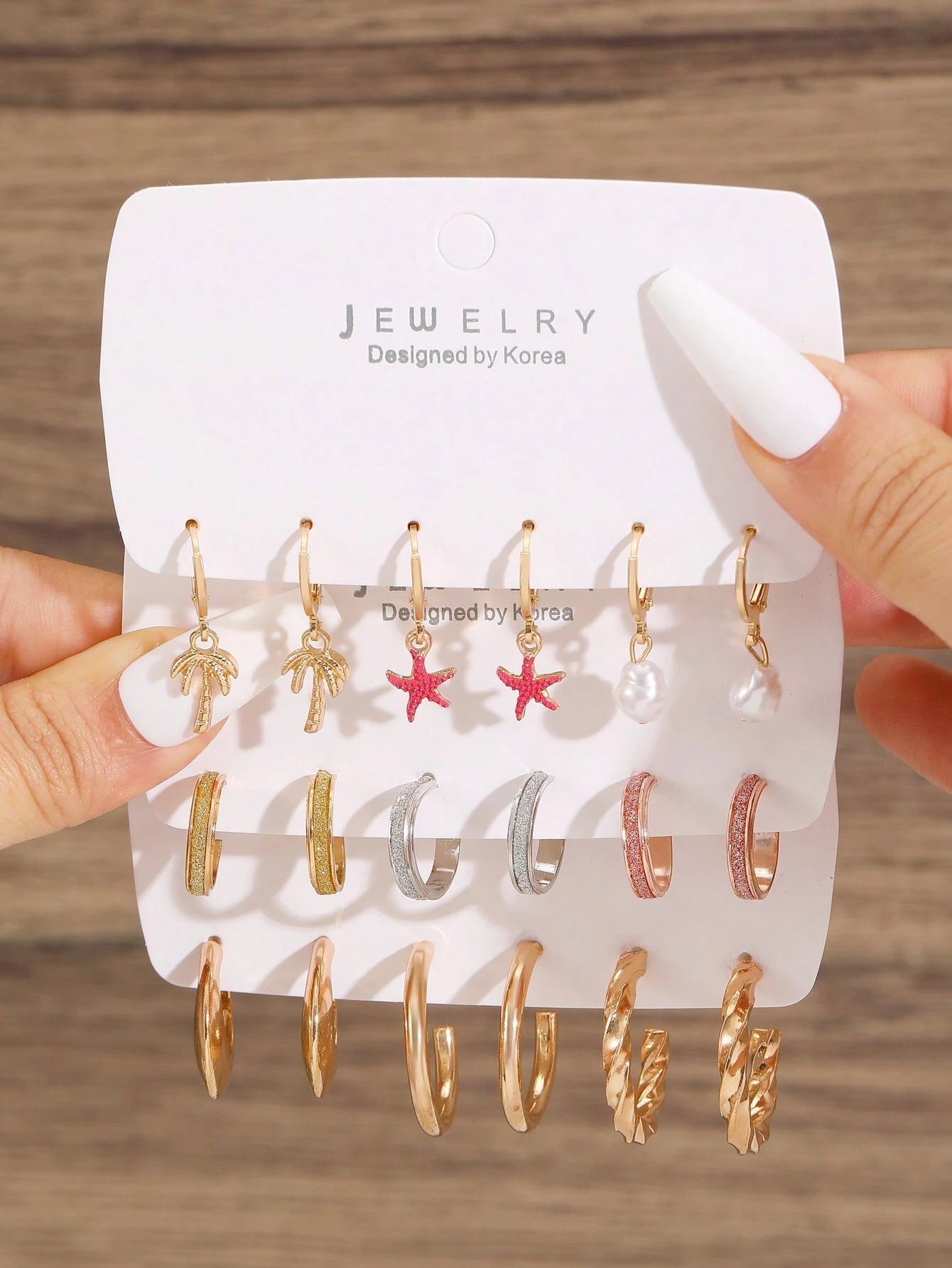 9Pairs/Set Fashionable Zinc Alloy Rhinestone Moon & Faux Pearl Decor Stud Earrings for Women for Daily Decoration